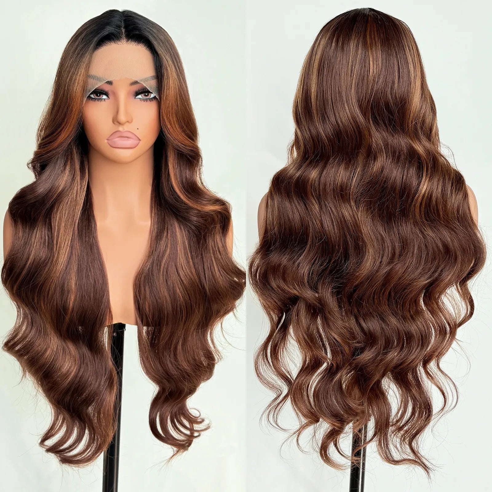 FABÉLLE Body Wave 30inch Glueless 13×4×1 Middle part Lace Wig Pre-plucked Synthetic Lace Front Wig for women Wavy Blonde daily style synthetic heat