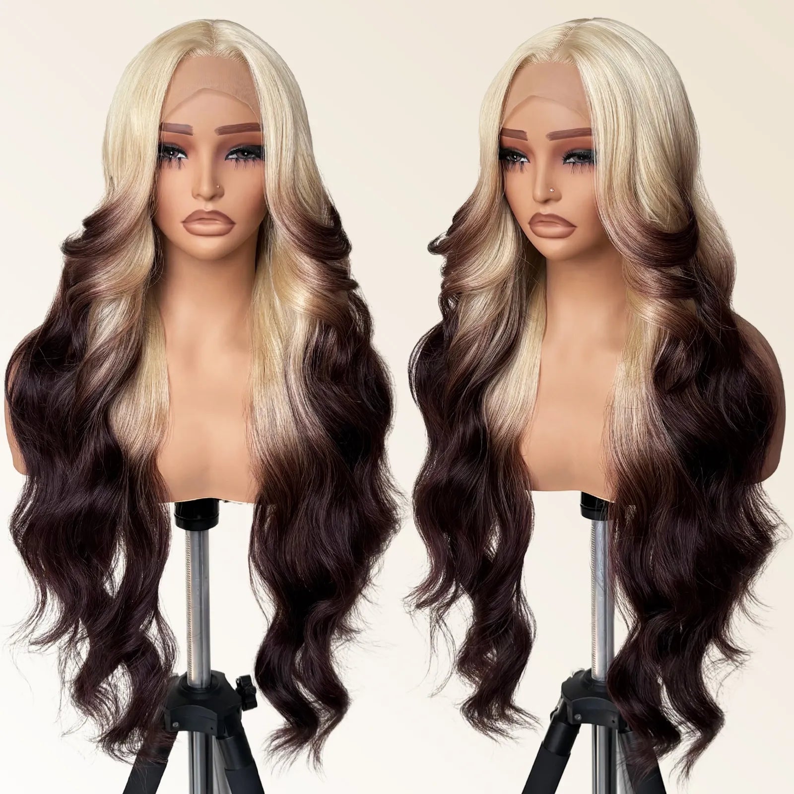 FABÉLLE Body Wave 30inch Glueless 13×4×1 Middle part Lace Wig Pre-plucked Synthetic Lace Front Wig for women Wavy Blonde daily style synthetic heat