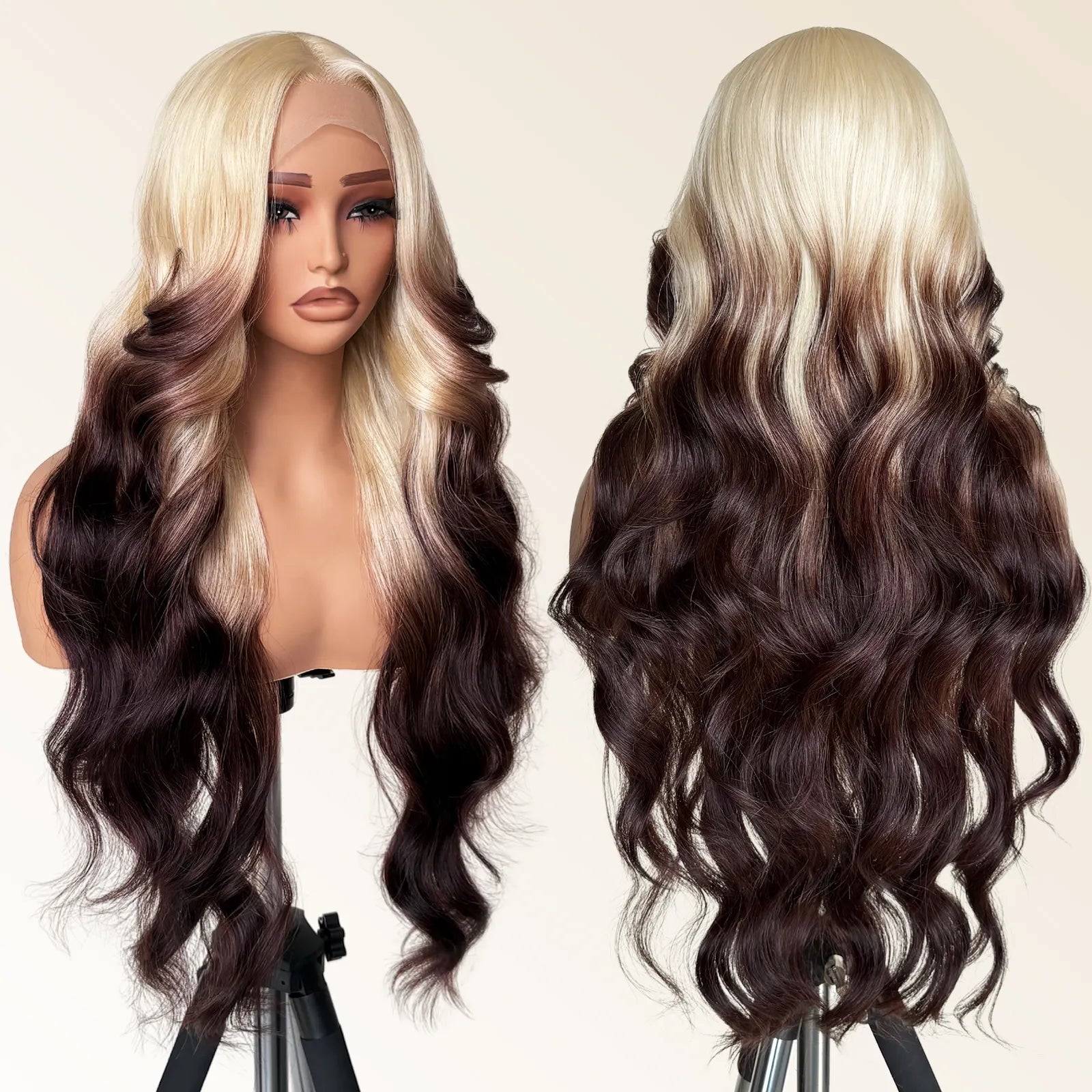 FABÉLLE Body Wave 30inch Glueless 13×4×1 Middle part Lace Wig Pre-plucked Synthetic Lace Front Wig for women Wavy Blonde daily style synthetic heat