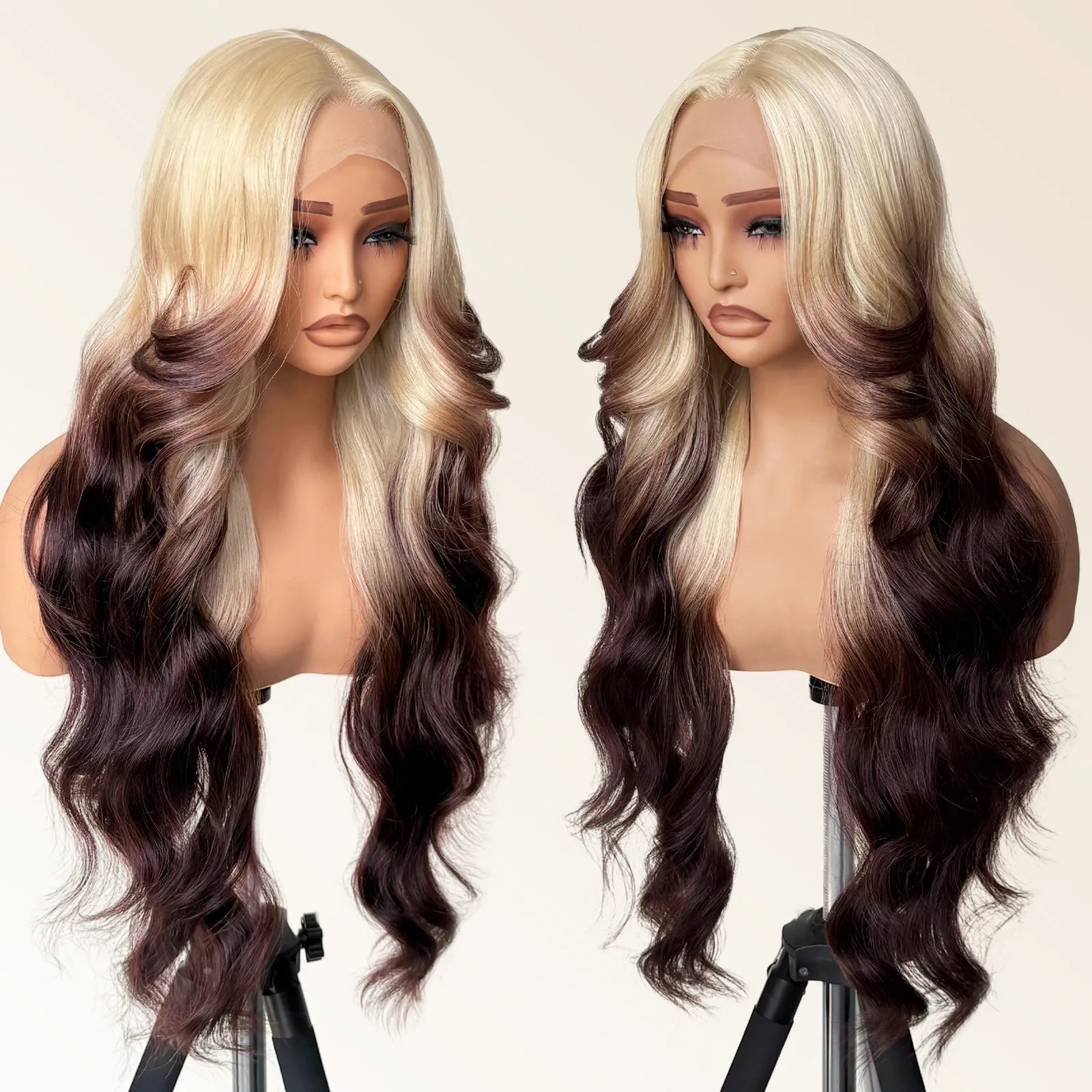 FABÉLLE Body Wave 30inch Glueless 13×4×1 Middle part Lace Wig Pre-plucked Synthetic Lace Front Wig for women Wavy Blonde daily style synthetic heat