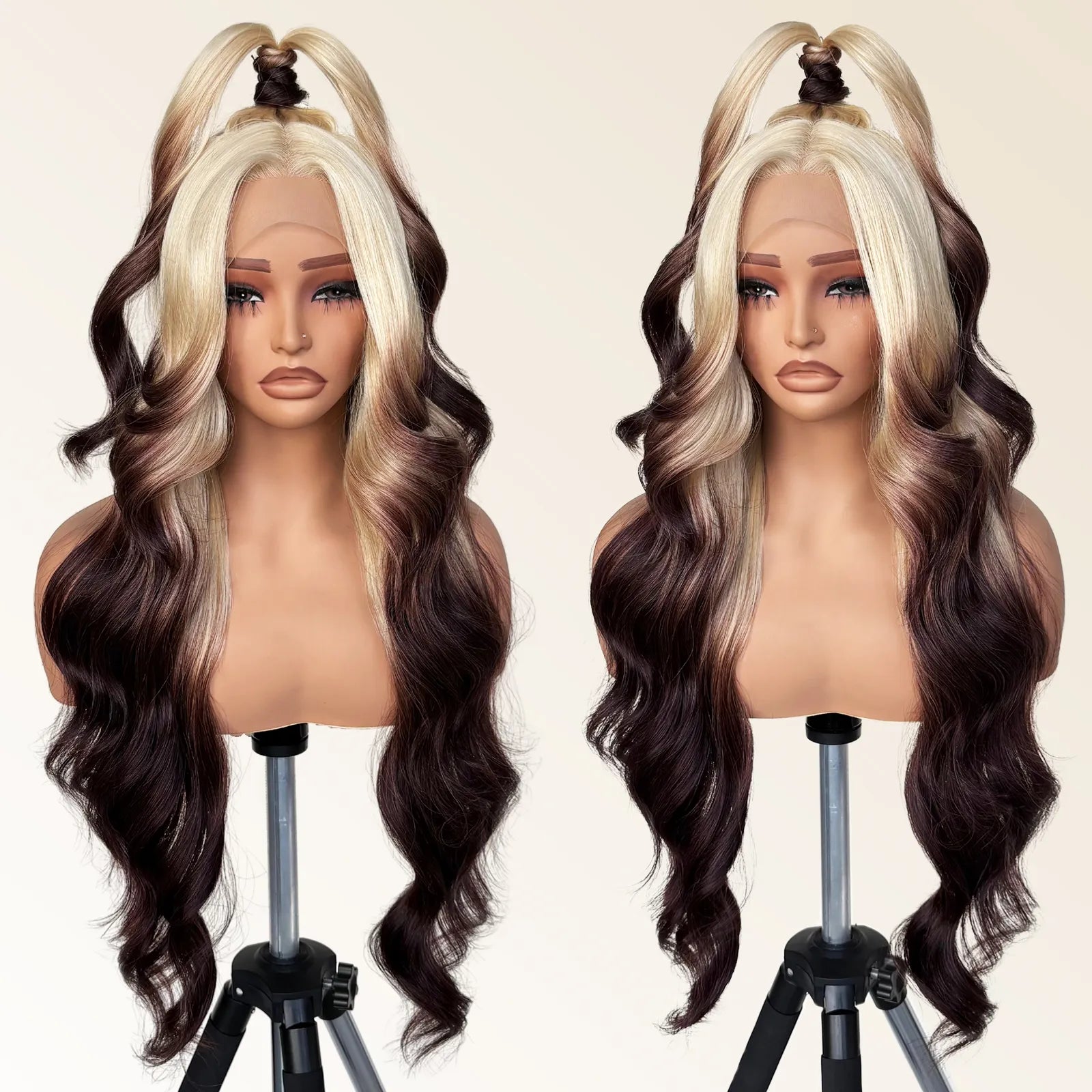 FABÉLLE Body Wave 30inch Glueless 13×4×1 Middle part Lace Wig Pre-plucked Synthetic Lace Front Wig for women Wavy Blonde daily style synthetic heat