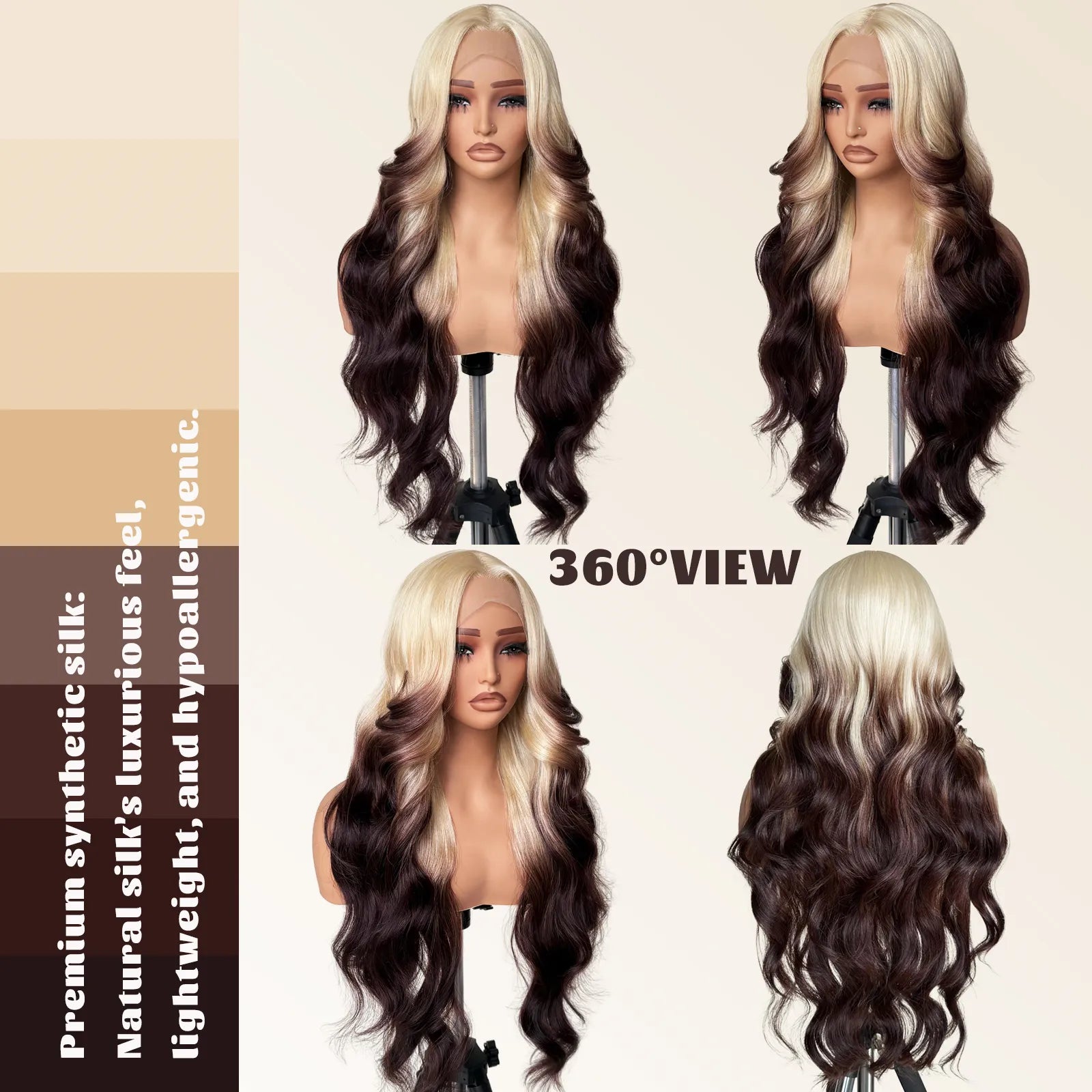FABÉLLE Body Wave 30inch Glueless 13×4×1 Middle part Lace Wig Pre-plucked Synthetic Lace Front Wig for women Wavy Blonde daily style synthetic heat