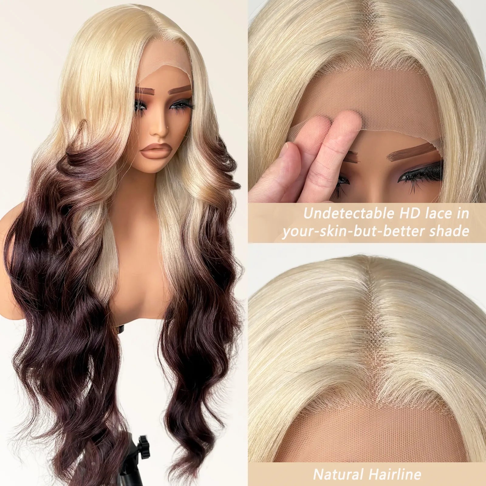 FABÉLLE Body Wave 30inch Glueless 13×4×1 Middle part Lace Wig Pre-plucked Synthetic Lace Front Wig for women Wavy Blonde daily style synthetic heat