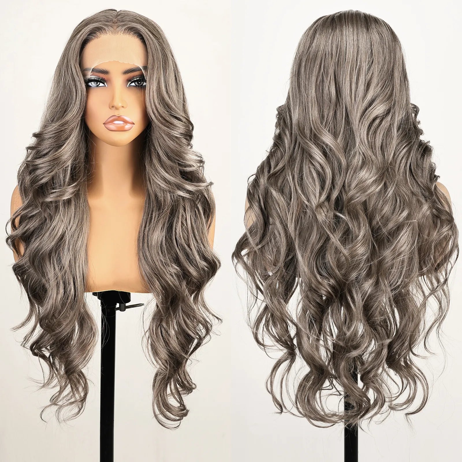 FABÉLLE Body Wave 30inch Glueless 13×4×1 Middle part Lace Wig Pre-plucked Synthetic Lace Front Wig for women Wavy Blonde daily style synthetic heat