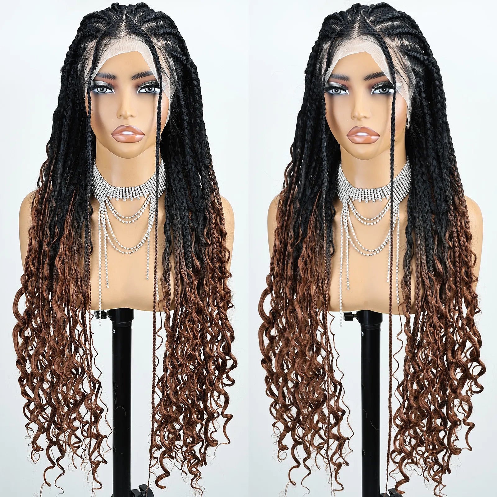 FABÉLLE Boho Cornrow Braided 30inch Trendy Boho Braid With Curly End Premium Heat Resistant Synthetic Full Lace Braided wigs Wear and Go