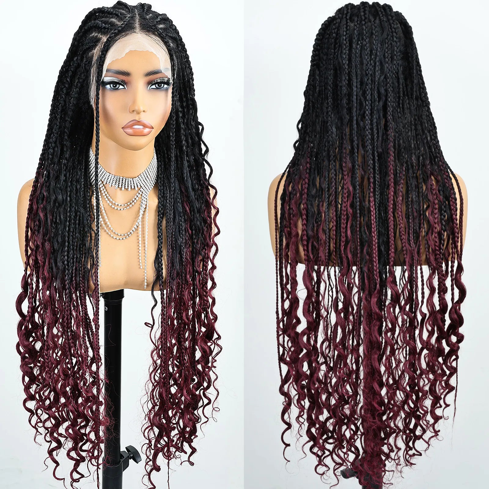 FABÉLLE Boho Cornrow Braided 30inch Trendy Boho Braid With Curly End Premium Heat Resistant Synthetic Full Lace Braided wigs Wear and Go