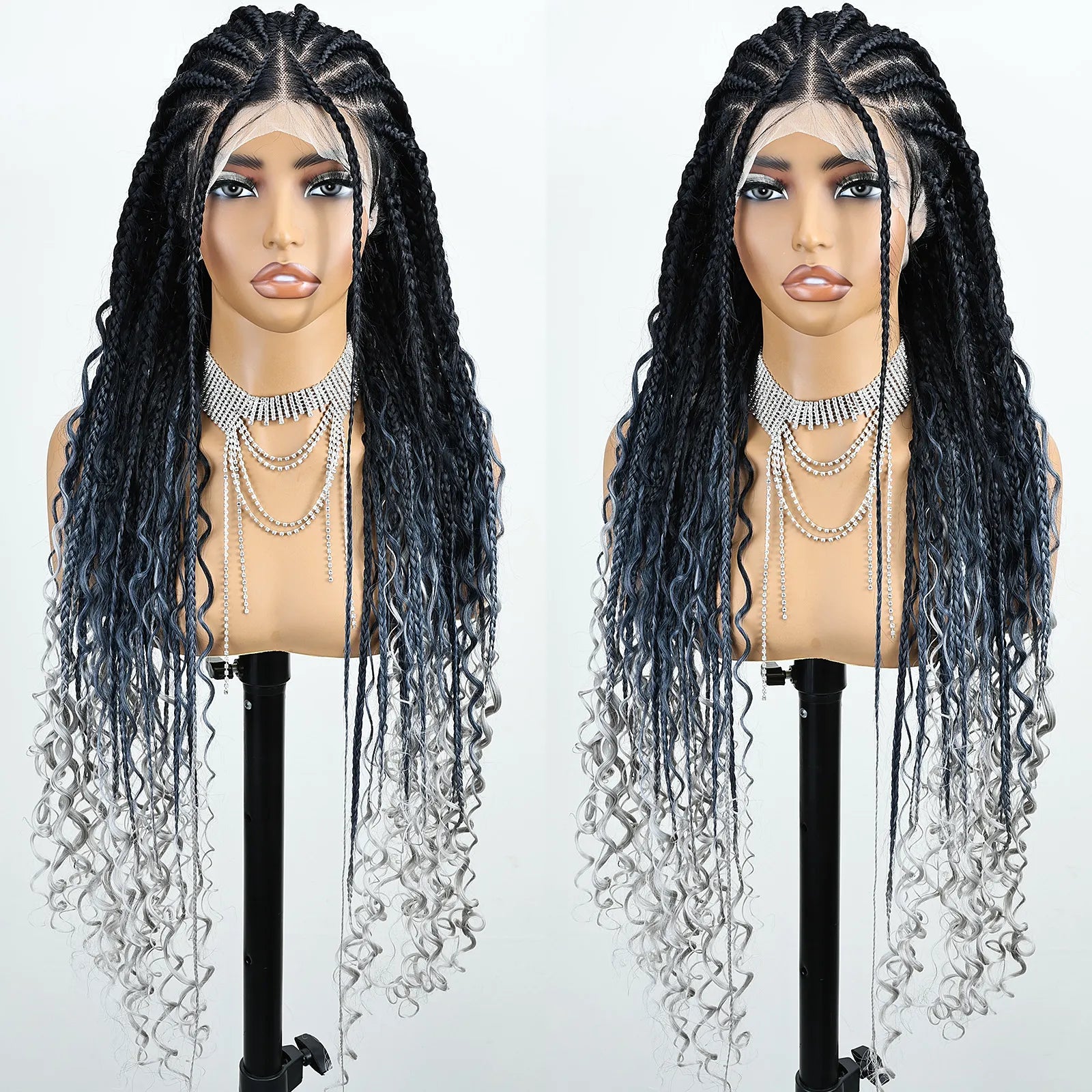 FABÉLLE Boho Cornrow Braided 30inch Trendy Boho Braid With Curly End Premium Heat Resistant Synthetic Full Lace Braided wigs Wear and Go