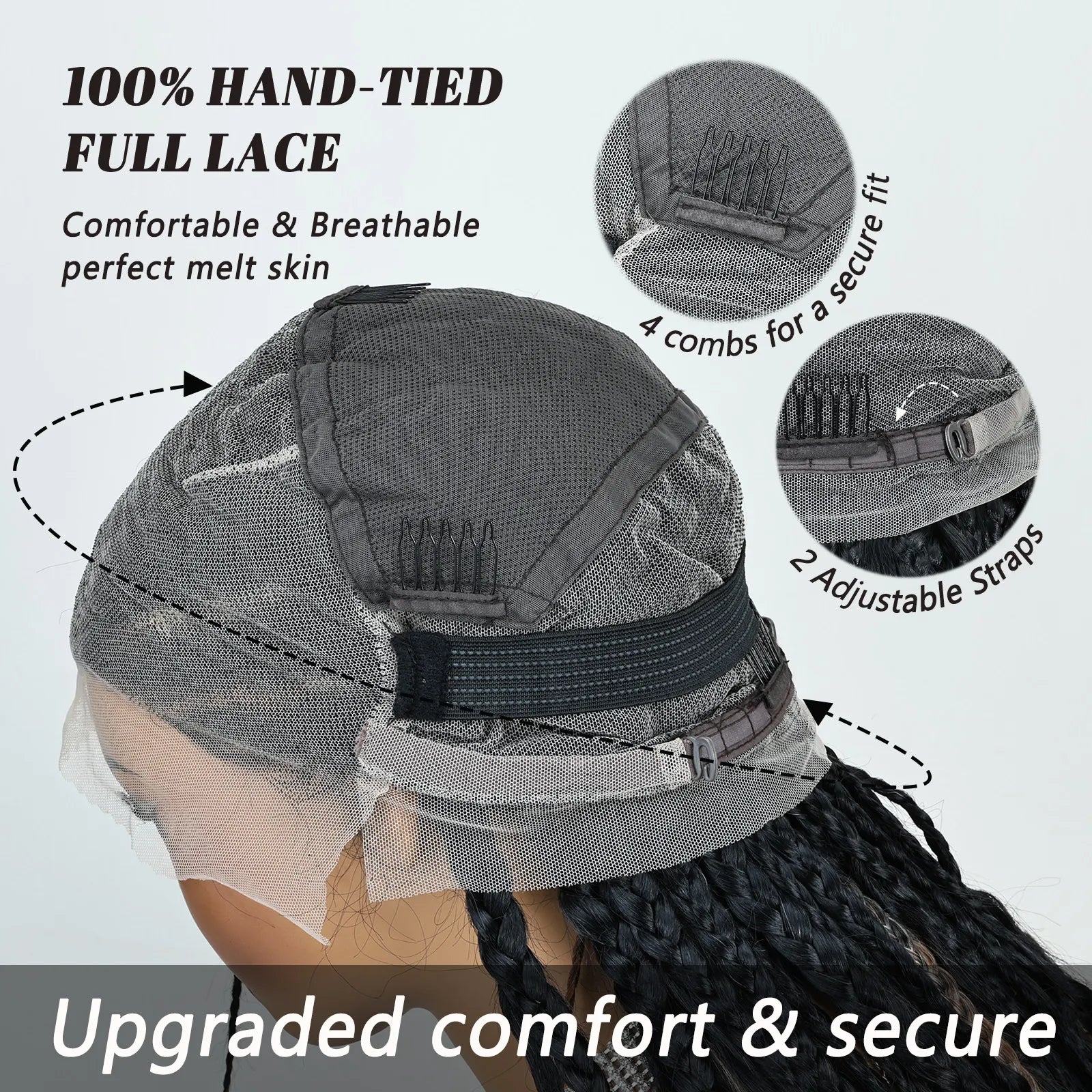 FABÉLLE Boho Cornrow Braided 30inch Trendy Boho Braid With Curly End Premium Heat Resistant Synthetic Full Lace Braided wigs Wear and Go