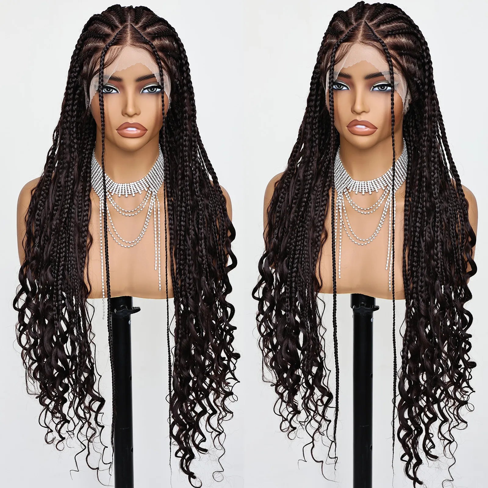 FABÉLLE Boho Cornrow Braided 30inch Trendy Boho Braid With Curly End Premium Heat Resistant Synthetic Full Lace Braided wigs Wear and Go