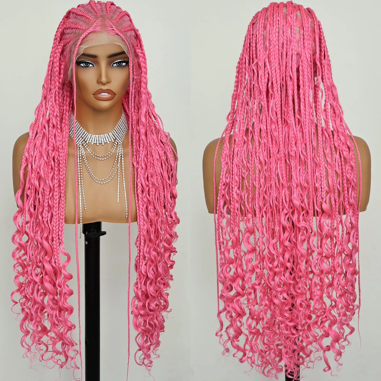 FABÉLLE Boho Cornrow Braided 30inch Trendy Boho Braid With Curly End Premium Heat Resistant Synthetic Full Lace Braided wigs Wear and Go