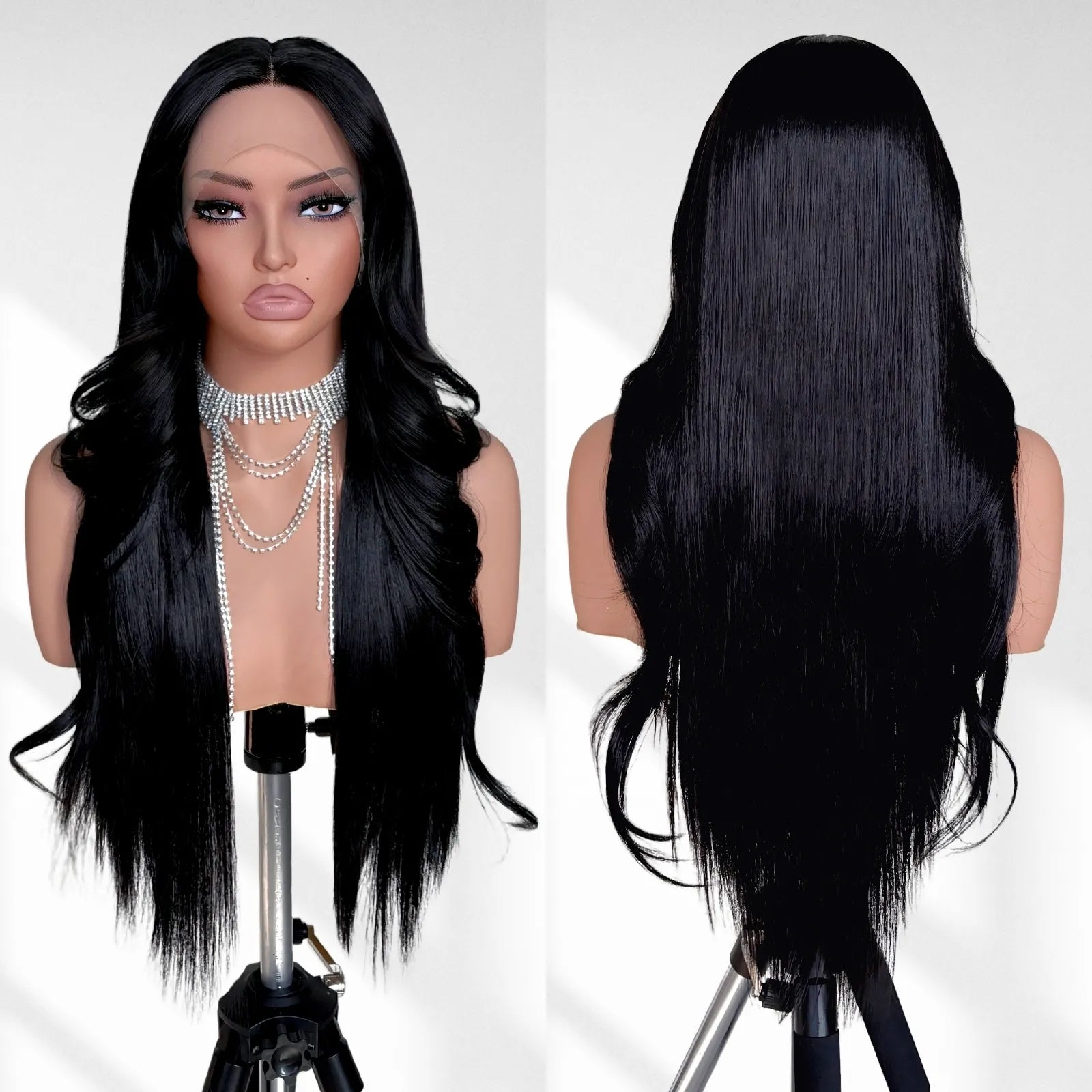 FABÉLLE 26Inch 13×4×1 Middle part Lace Front Wigs Mixed Wavy and Straight Glueless Synthetic Wigs Beginner Friendly for Women