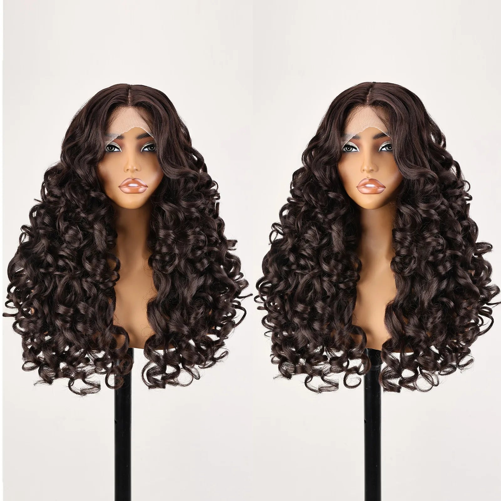 FABÉLLE 22inch Bouncy Curly Wigs Glueless Synthetic Lace Front Wig Pre Plucked Hairline 13×4×1 Middle Part Lace Front Wave Wigs Lightweight Synthetic Lace Wigs for Women