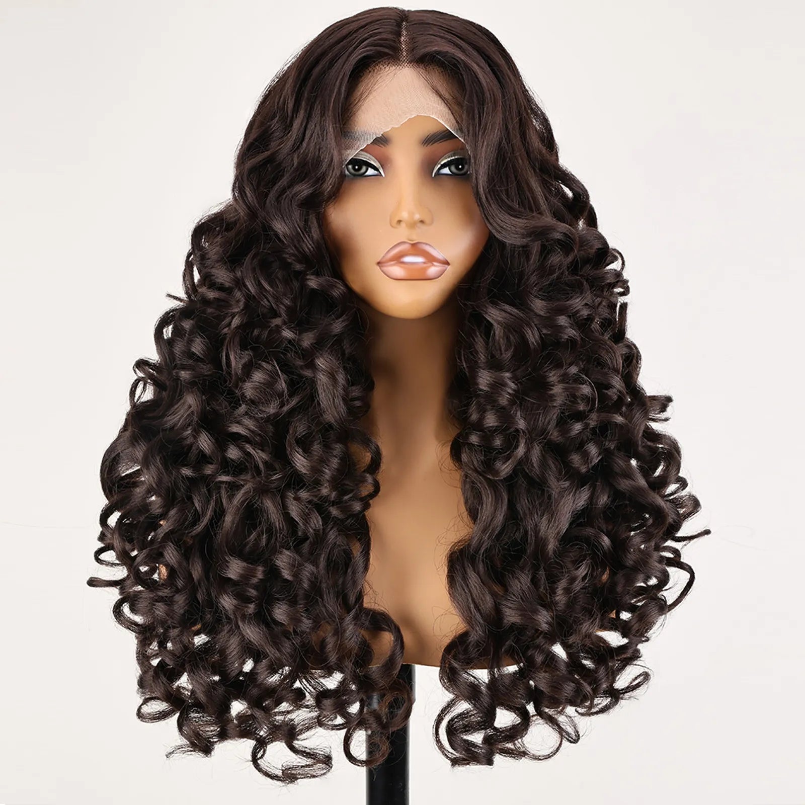 FABÉLLE 22inch Bouncy Curly Wigs Glueless Synthetic Lace Front Wig Pre Plucked Hairline 13×4×1 Middle Part Lace Front Wave Wigs Lightweight Synthetic Lace Wigs for Women
