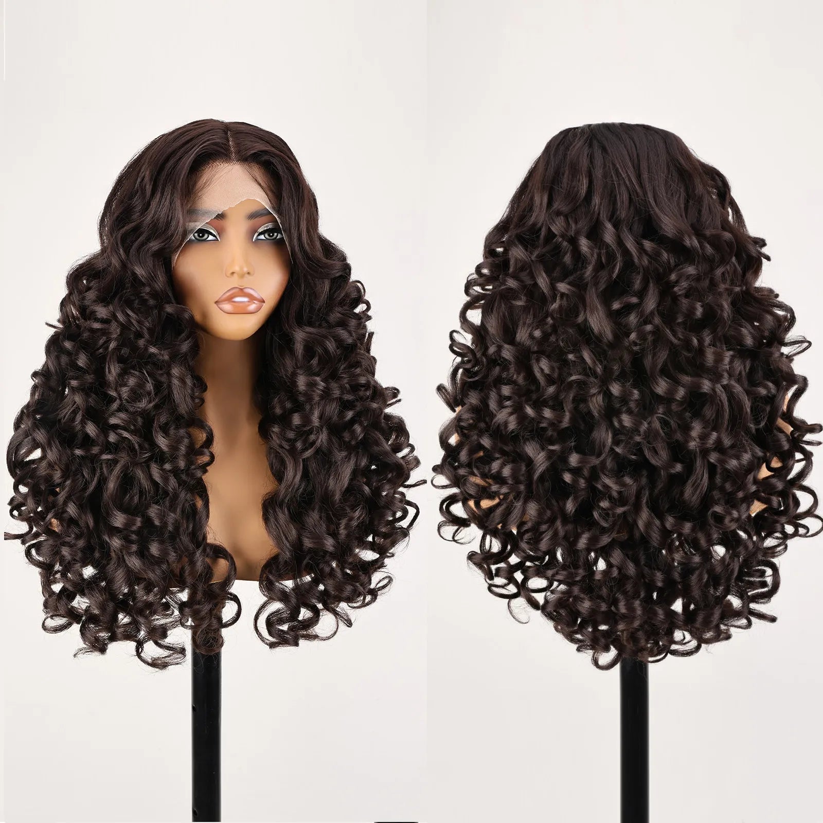 FABÉLLE 22inch Bouncy Curly Wigs Glueless Synthetic Lace Front Wig Pre Plucked Hairline 13×4×1 Middle Part Lace Front Wave Wigs Lightweight Synthetic Lace Wigs for Women