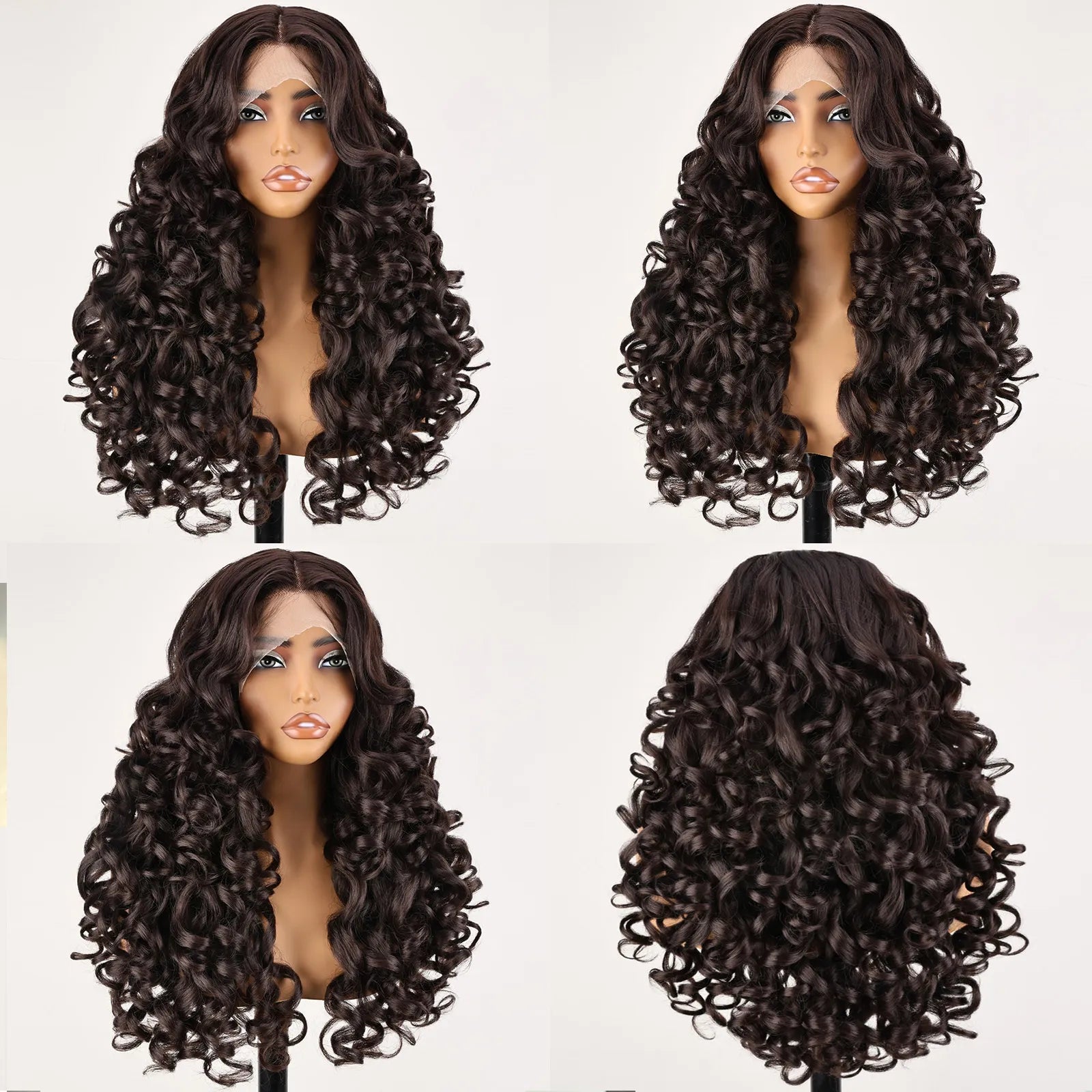 FABÉLLE 22inch Bouncy Curly Wigs Glueless Synthetic Lace Front Wig Pre Plucked Hairline 13×4×1 Middle Part Lace Front Wave Wigs Lightweight Synthetic Lace Wigs for Women