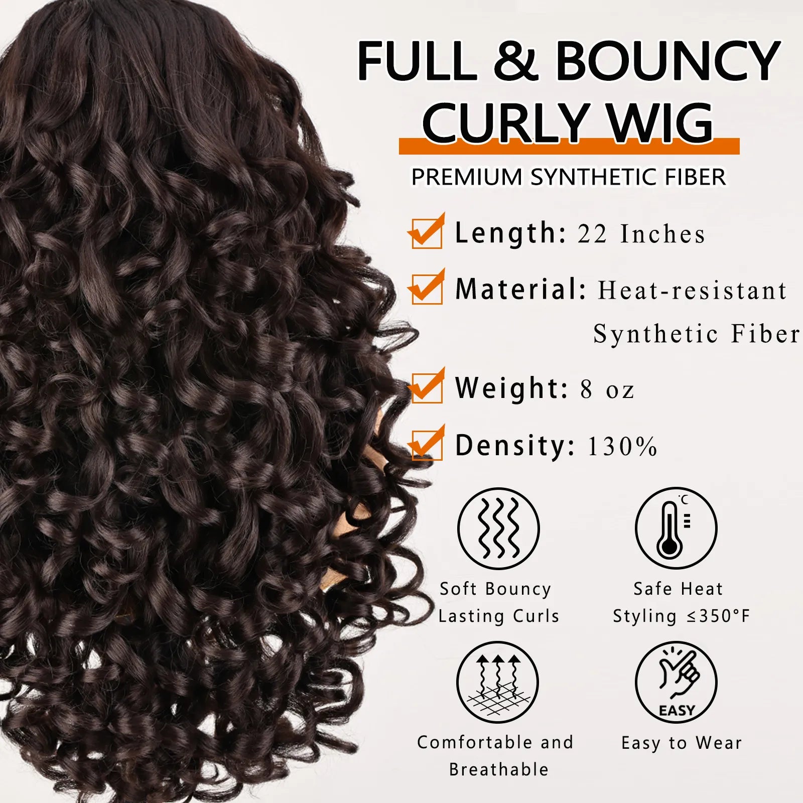 FABÉLLE 22inch Bouncy Curly Wigs Glueless Synthetic Lace Front Wig Pre Plucked Hairline 13×4×1 Middle Part Lace Front Wave Wigs Lightweight Synthetic Lace Wigs for Women
