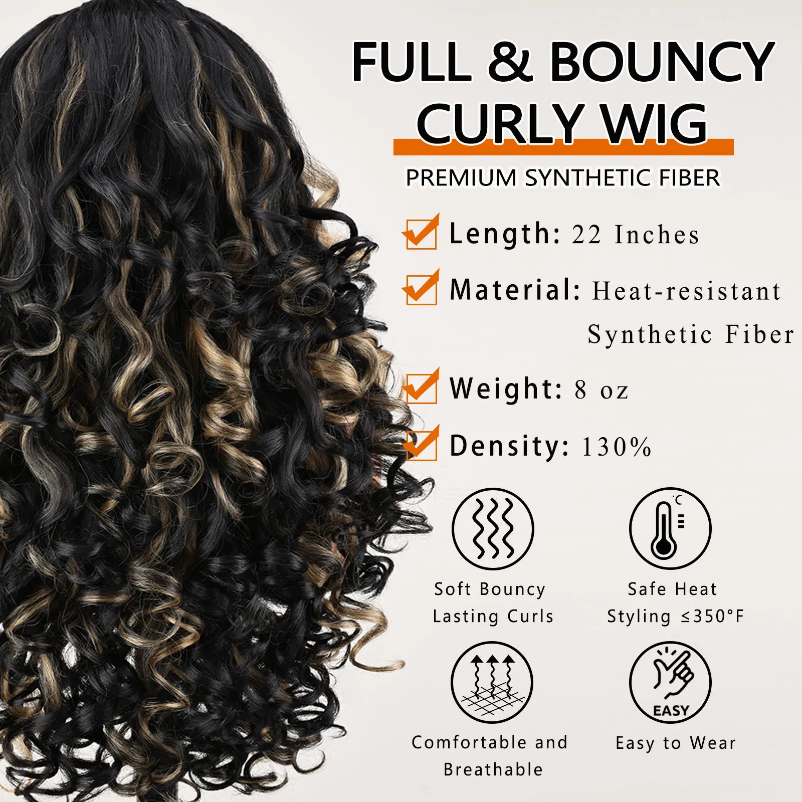 FABÉLLE 22inch Bouncy Curly Wigs Glueless Synthetic Lace Front Wig Pre Plucked Hairline 13×4×1 Middle Part Lace Front Wave Wigs Lightweight Synthetic Lace Wigs for Women