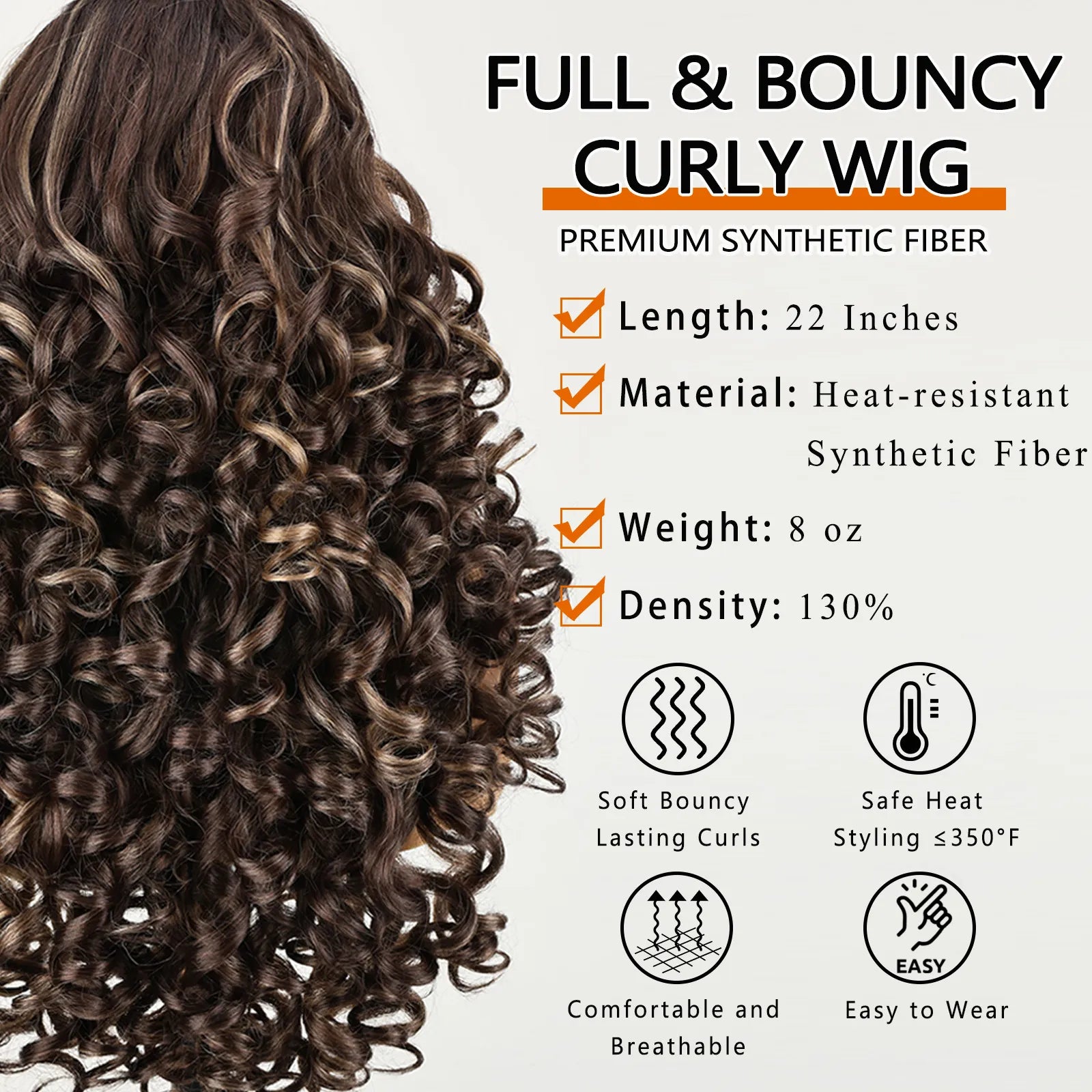 FABÉLLE 22inch Bouncy Curly Wigs Glueless Synthetic Lace Front Wig Pre Plucked Hairline 13×4×1 Middle Part Lace Front Wave Wigs Lightweight Synthetic Lace Wigs for Women