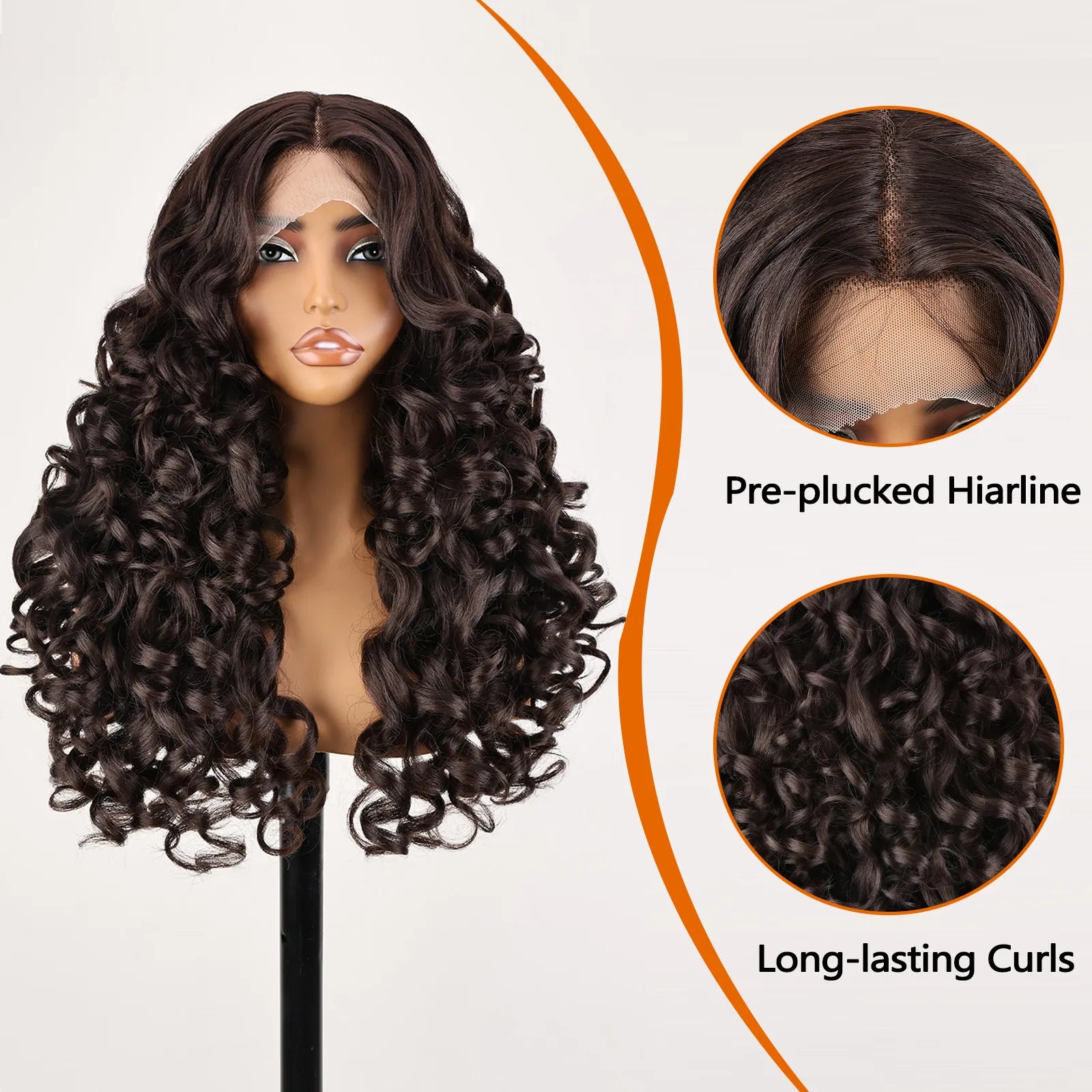 FABÉLLE 22inch Bouncy Curly Wigs Glueless Synthetic Lace Front Wig Pre Plucked Hairline 13×4×1 Middle Part Lace Front Wave Wigs Lightweight Synthetic Lace Wigs for Women
