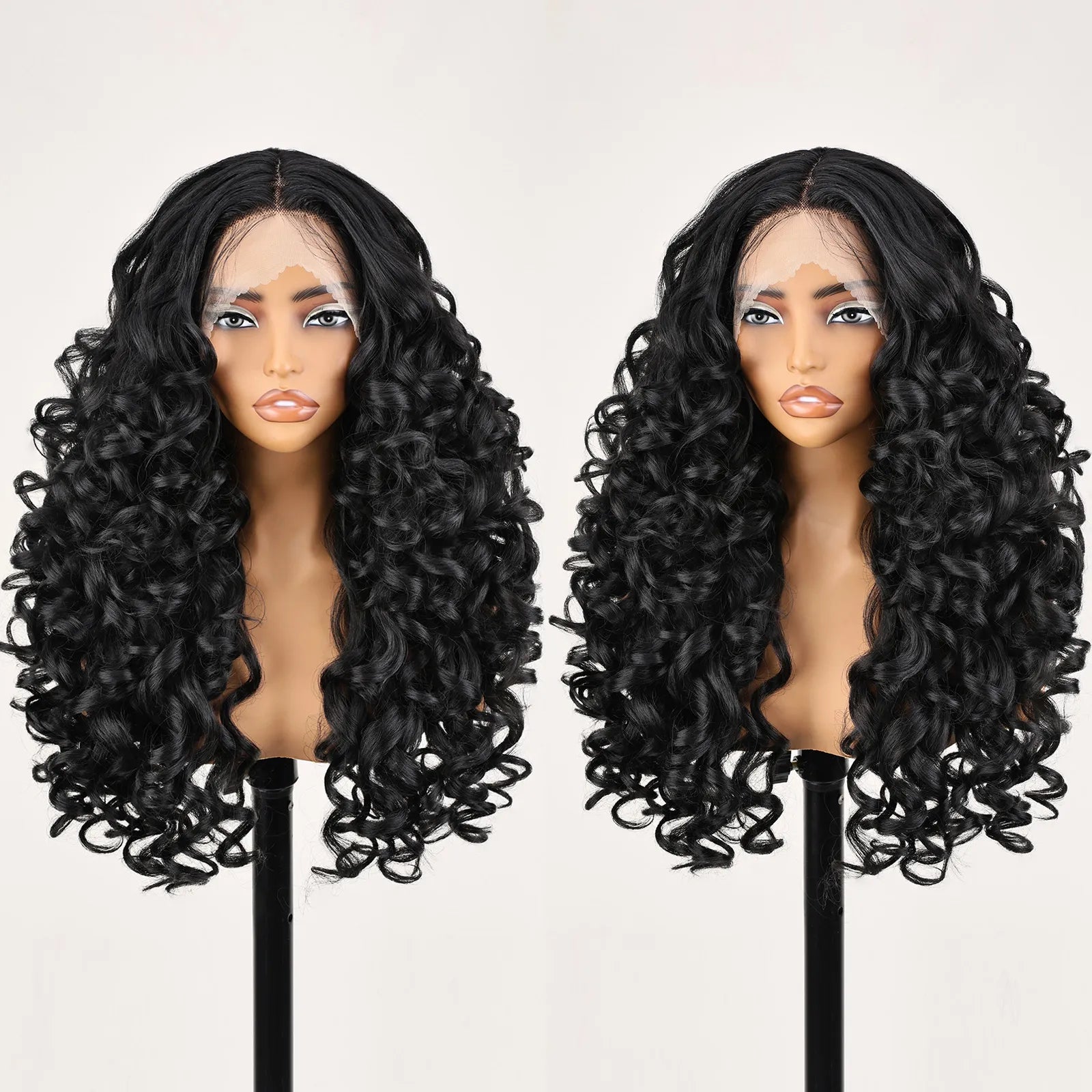 FABÉLLE 22inch Bouncy Curly Wigs Glueless Synthetic Lace Front Wig Pre Plucked Hairline 13×4×1 Middle Part Lace Front Wave Wigs Lightweight Synthetic Lace Wigs for Women