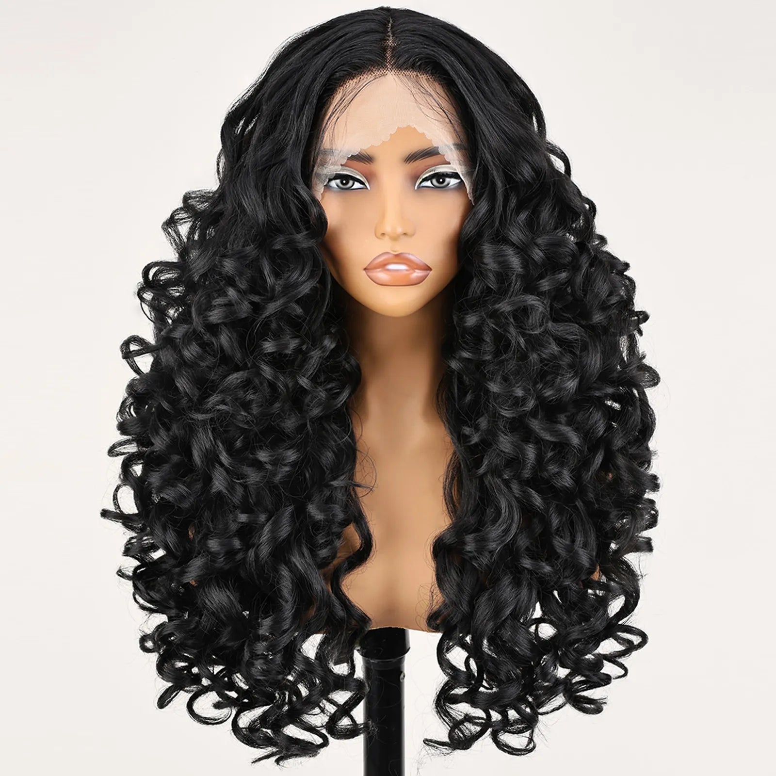 FABÉLLE 22inch Bouncy Curly Wigs Glueless Synthetic Lace Front Wig Pre Plucked Hairline 13×4×1 Middle Part Lace Front Wave Wigs Lightweight Synthetic Lace Wigs for Women