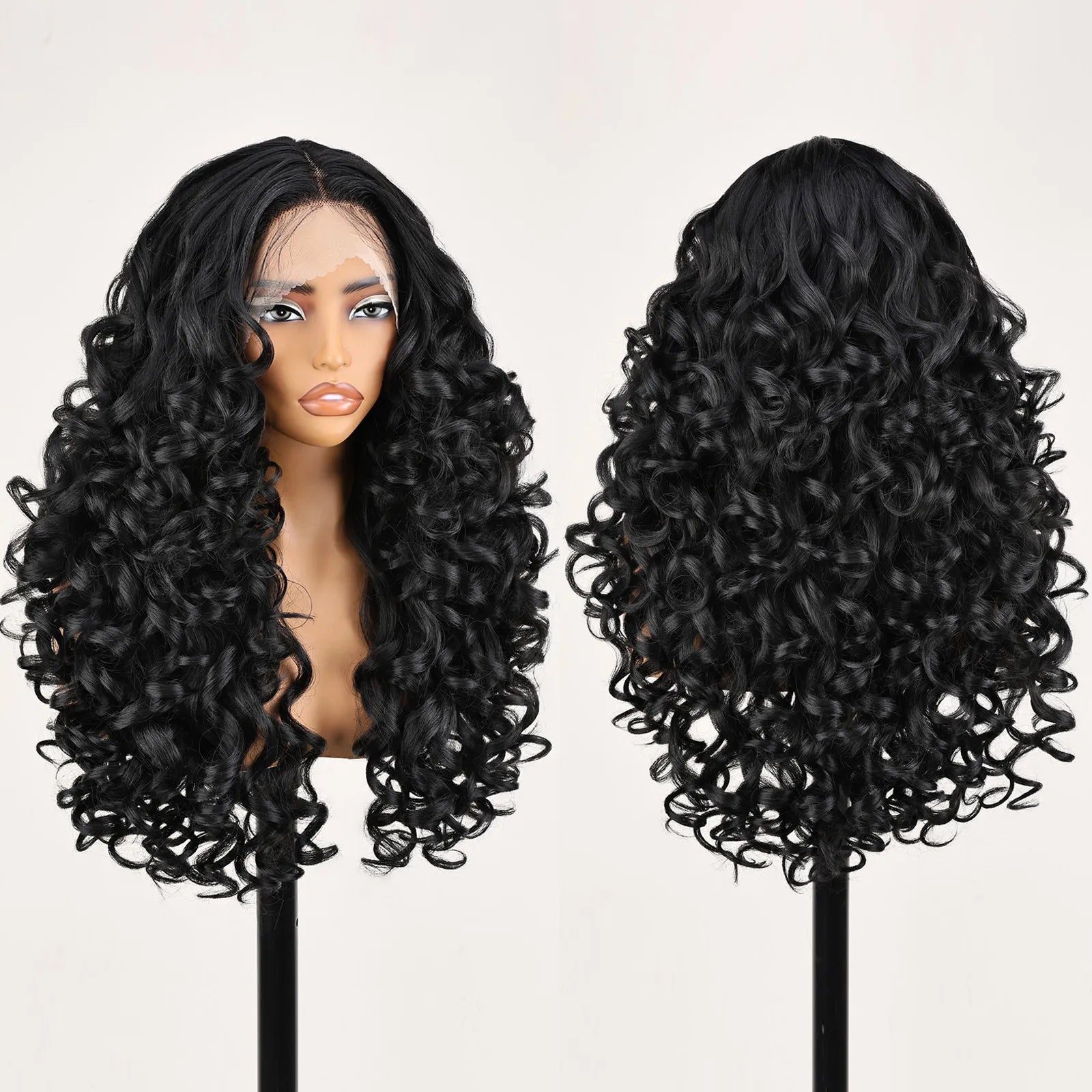 FABÉLLE 22inch Bouncy Curly Wigs Glueless Synthetic Lace Front Wig Pre Plucked Hairline 13×4×1 Middle Part Lace Front Wave Wigs Lightweight Synthetic Lace Wigs for Women