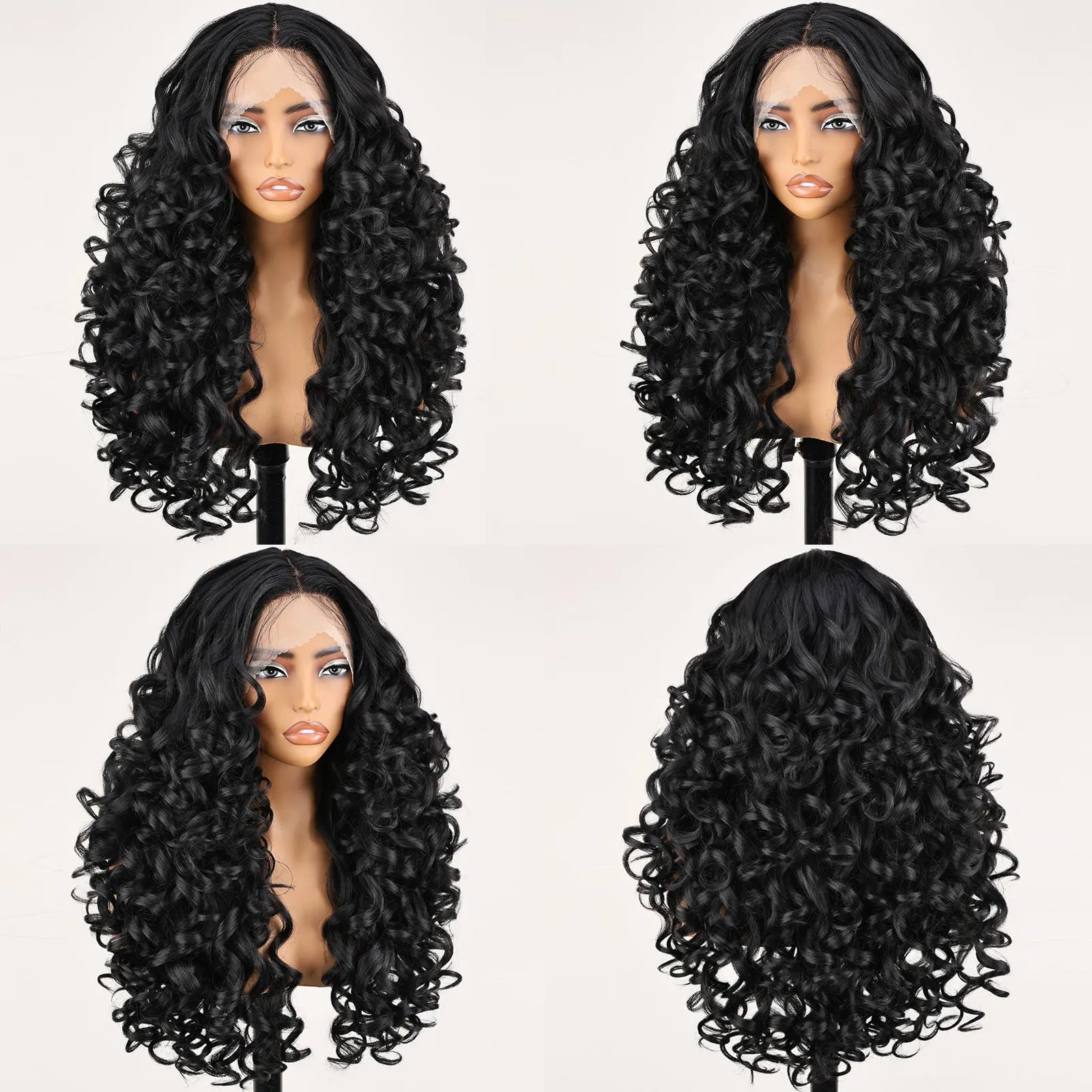 FABÉLLE 22inch Bouncy Curly Wigs Glueless Synthetic Lace Front Wig Pre Plucked Hairline 13×4×1 Middle Part Lace Front Wave Wigs Lightweight Synthetic Lace Wigs for Women