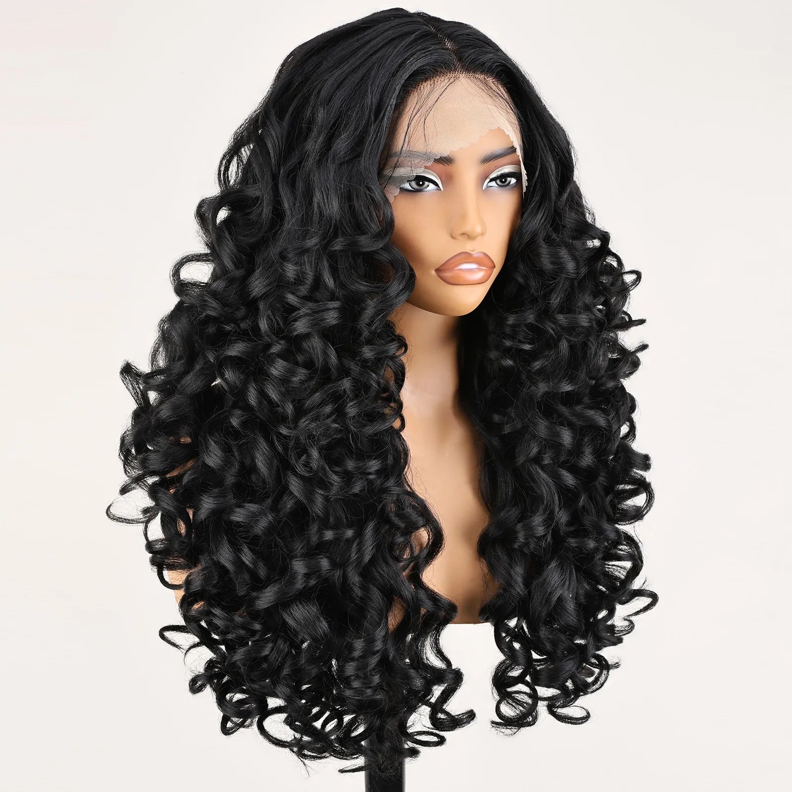 FABÉLLE 22inch Bouncy Curly Wigs Glueless Synthetic Lace Front Wig Pre Plucked Hairline 13×4×1 Middle Part Lace Front Wave Wigs Lightweight Synthetic Lace Wigs for Women