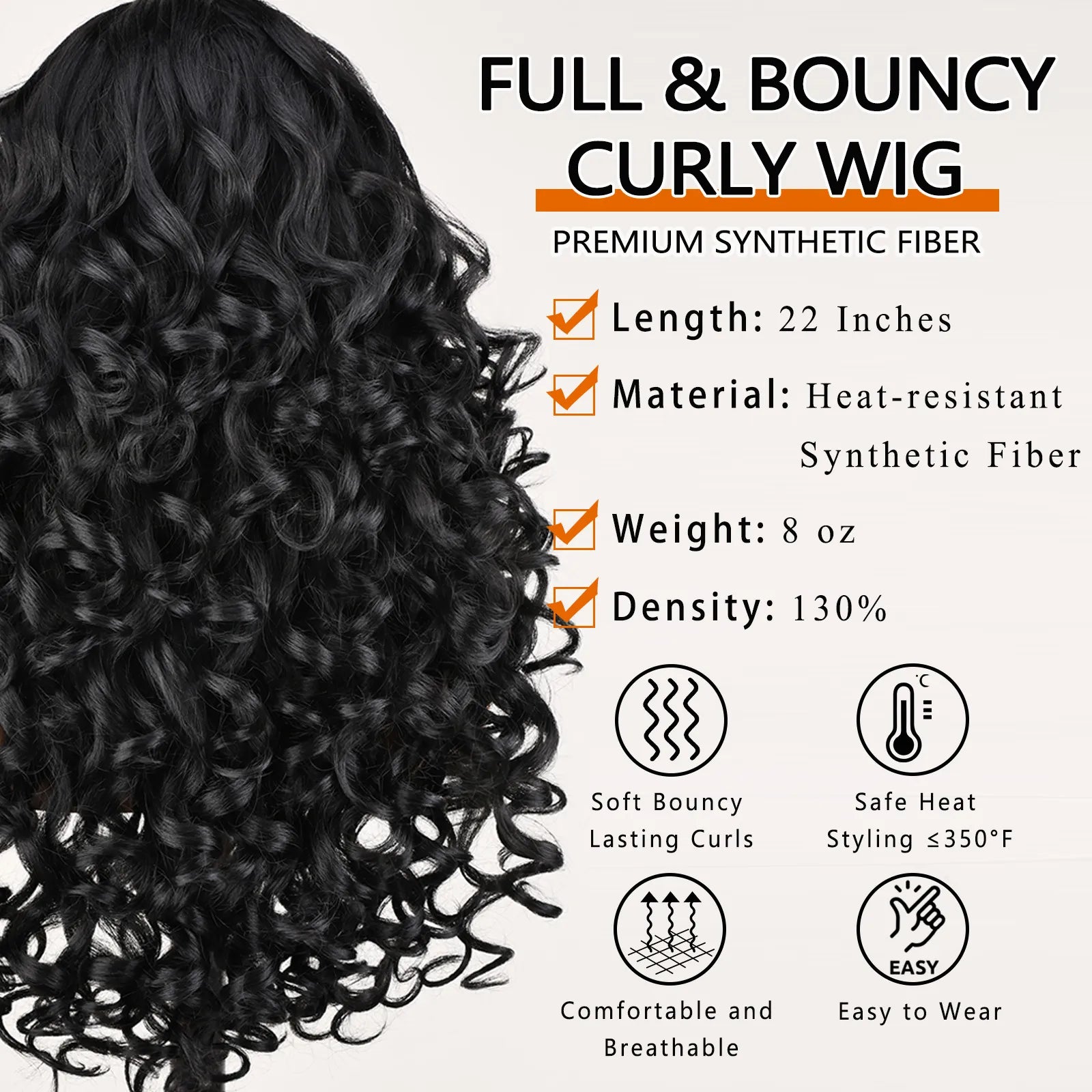 FABÉLLE 22inch Bouncy Curly Wigs Glueless Synthetic Lace Front Wig Pre Plucked Hairline 13×4×1 Middle Part Lace Front Wave Wigs Lightweight Synthetic Lace Wigs for Women
