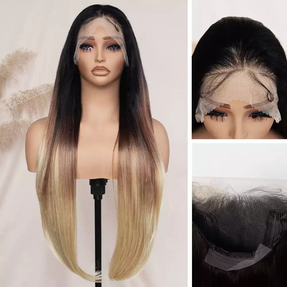 Straight Ombre Brown Blonde 13_6_lace_front_wig 9602A #3T3437