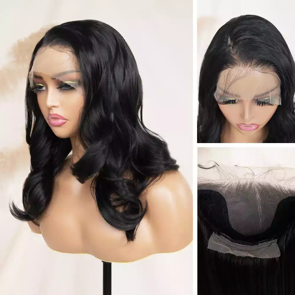 body wave natural bleck 13×6 lace front wig RGF10120 -#1B