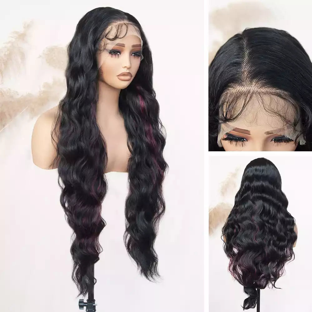 loose wave Burgundy_Peekaboo_Highlights 13_6_lace_front_wig_RGF9601-#F1B/BURG