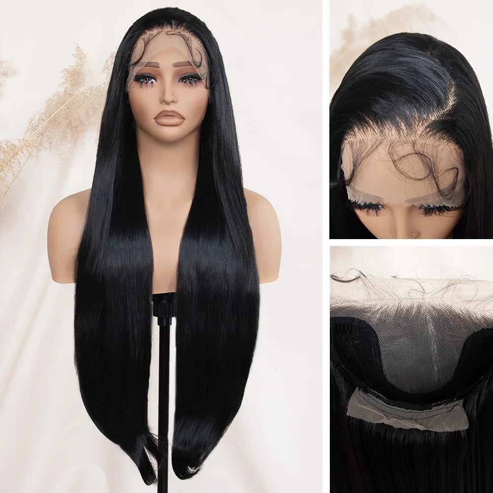 Straight natural black 13×6 lace front wig 9602A #1B
