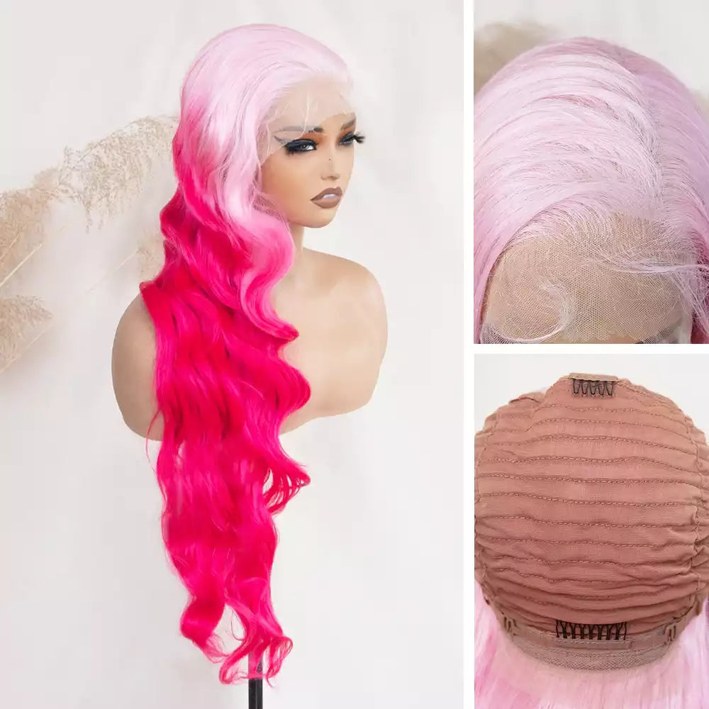 body wave Ombre Barbie Pink 13×6 lace front wig RGF9985-#DR3701