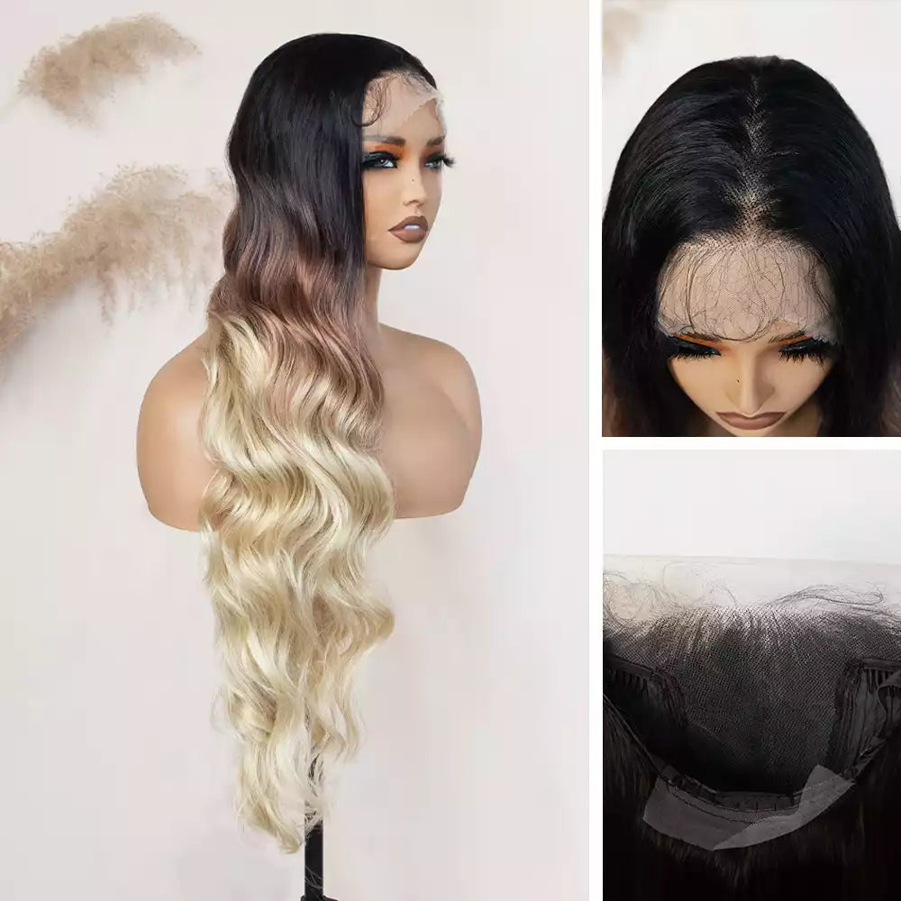 body wave Ombre Brown Blonde 13×6 lace front wig RGF9985-#3T3437