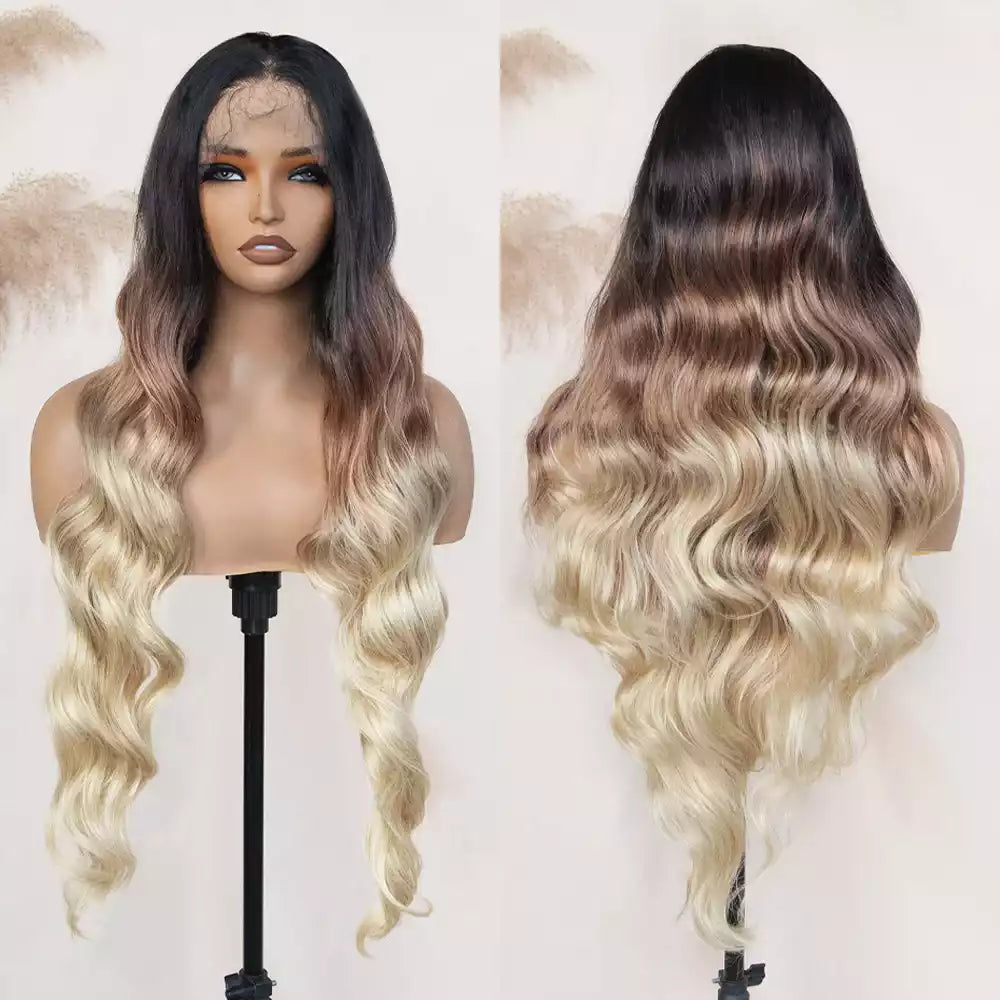 body wave Ombre Brown Blonde 13×6 lace front wig RGF9985-#3T3437