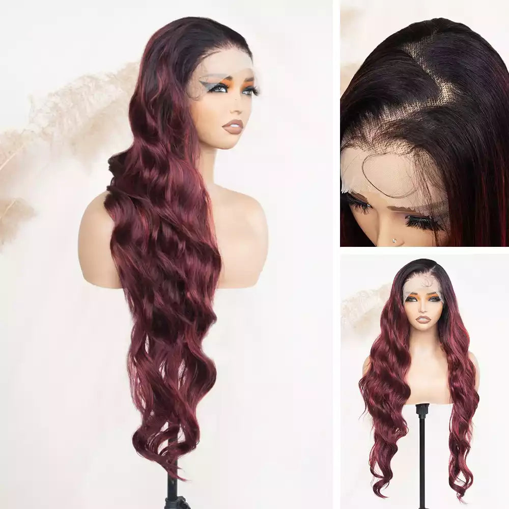 body wave highlight burgundy 13×6 lace front wig RGF9985-#DR3700