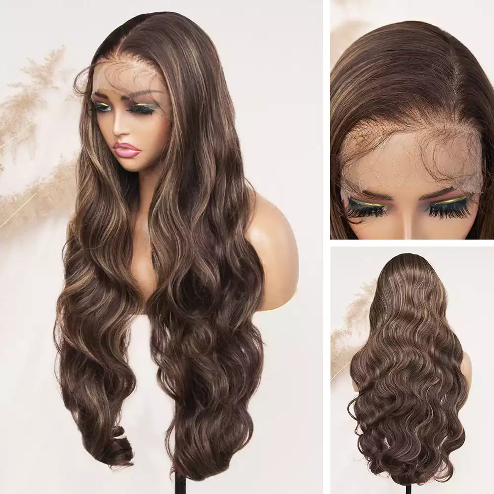 body wave Honey_Blonde_Highlights 13×6 lace ftont wig RGF9915-#HT4/27