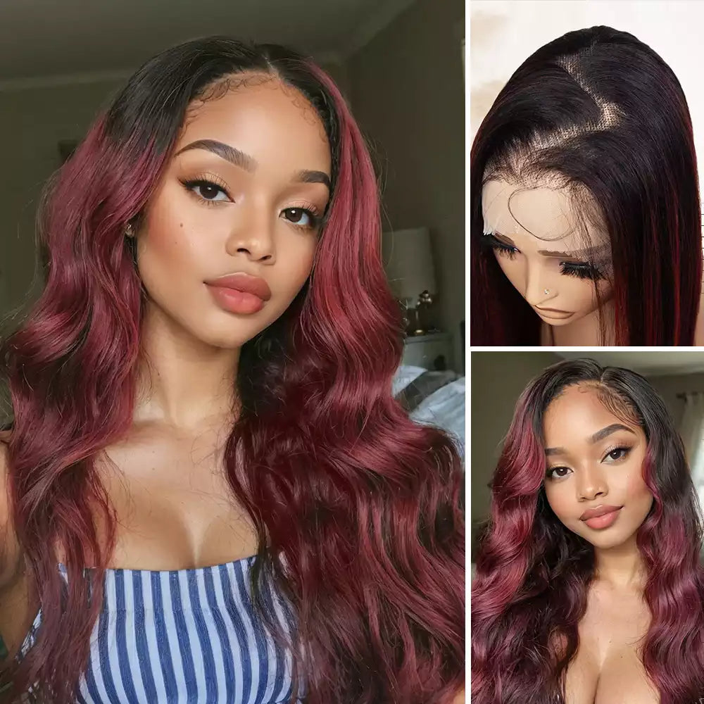 Body Wave highlight_Burgundy 13×6 lace front wig 9915#DR3700 AI图