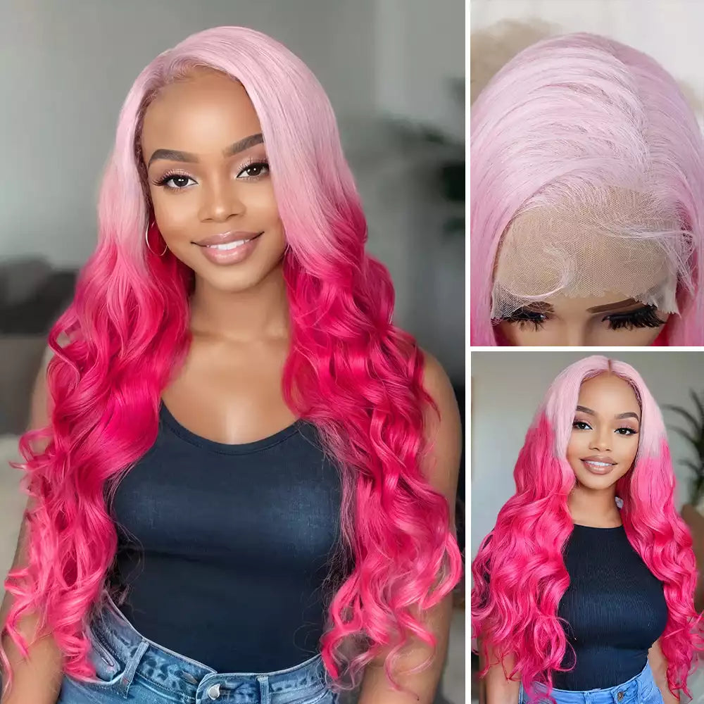 Body Wave Ombre_Barbie_Pink 13_6_lace_front_wig 9915#DR3701 AI图