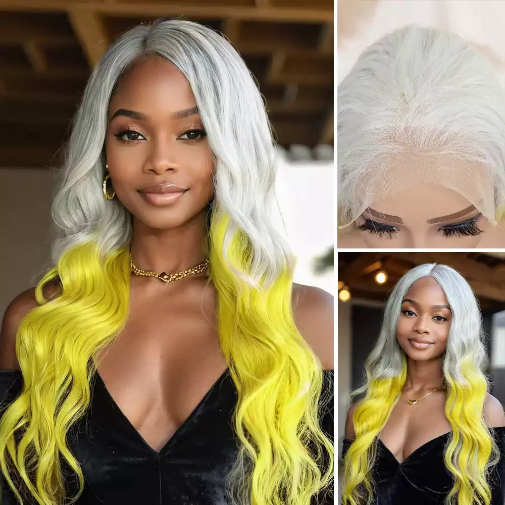 Body Wave Ombre_Lemon_Yellow 13_6_lace_front_wig9915#DR3702 AI图