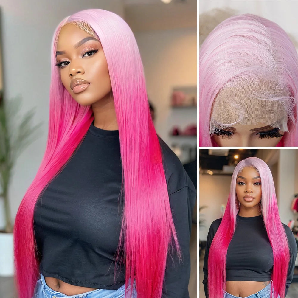 Ginger Orange Long Straight 13×6 Silky Straight Synthetic Transparent Lace Frontal Wig