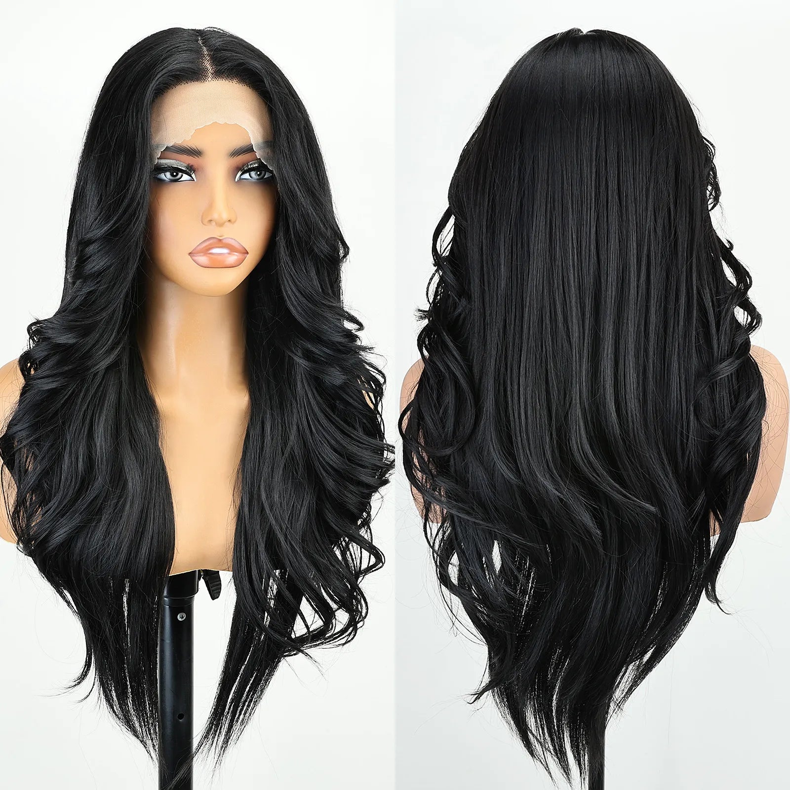 FABÉLLE 26Inch 13×4×1 Middle part Lace Front Wigs Mixed Wavy and Straight Glueless Synthetic Wigs Beginner Friendly for Women