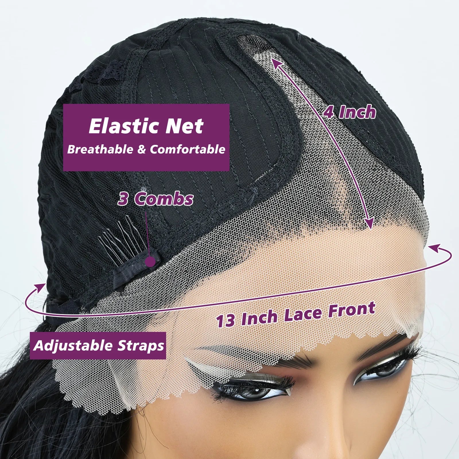 FABÉLLE 26Inch 13×4×1 Middle part Lace Front Wigs Mixed Wavy and Straight Glueless Synthetic Wigs Beginner Friendly for Women