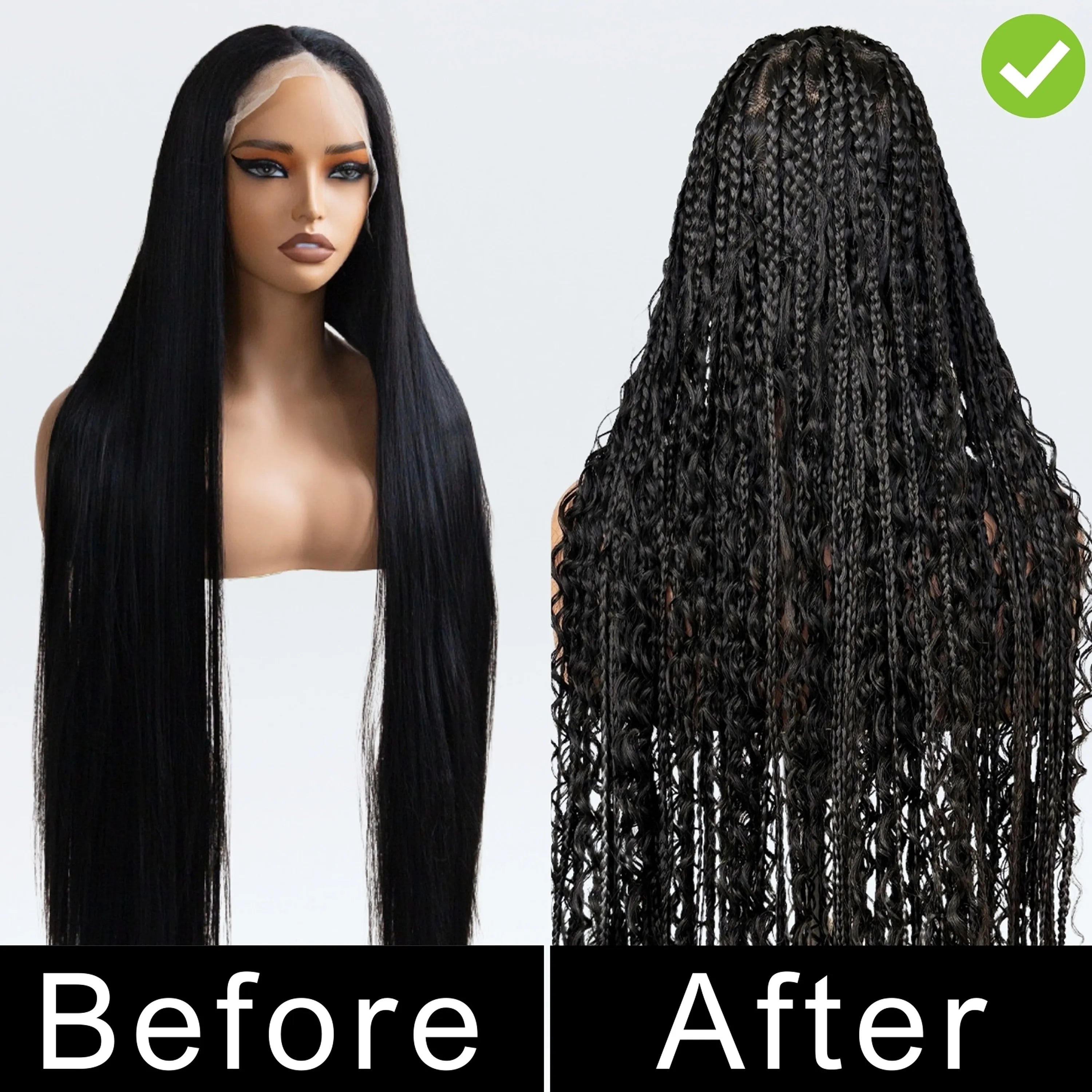 Boho Square Knotless Box Braid Wigs Full Lace Braided Wig Boho Curly Box Braids Wig With Baby Hair