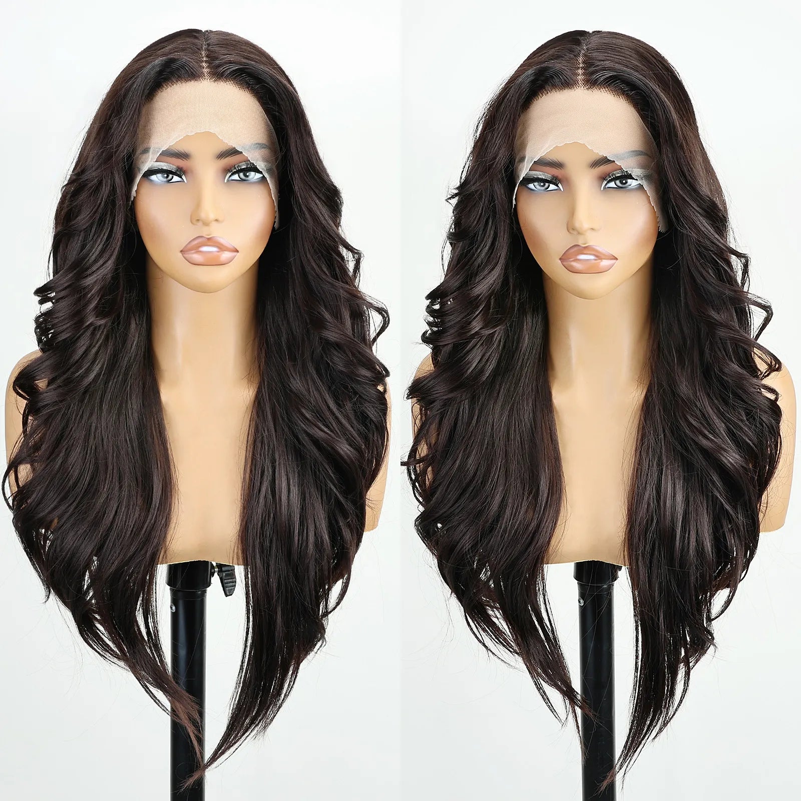 FABÉLLE 26Inch 13×4×1 Middle part Lace Front Wigs Mixed Wavy and Straight Glueless Synthetic Wigs Beginner Friendly for Women