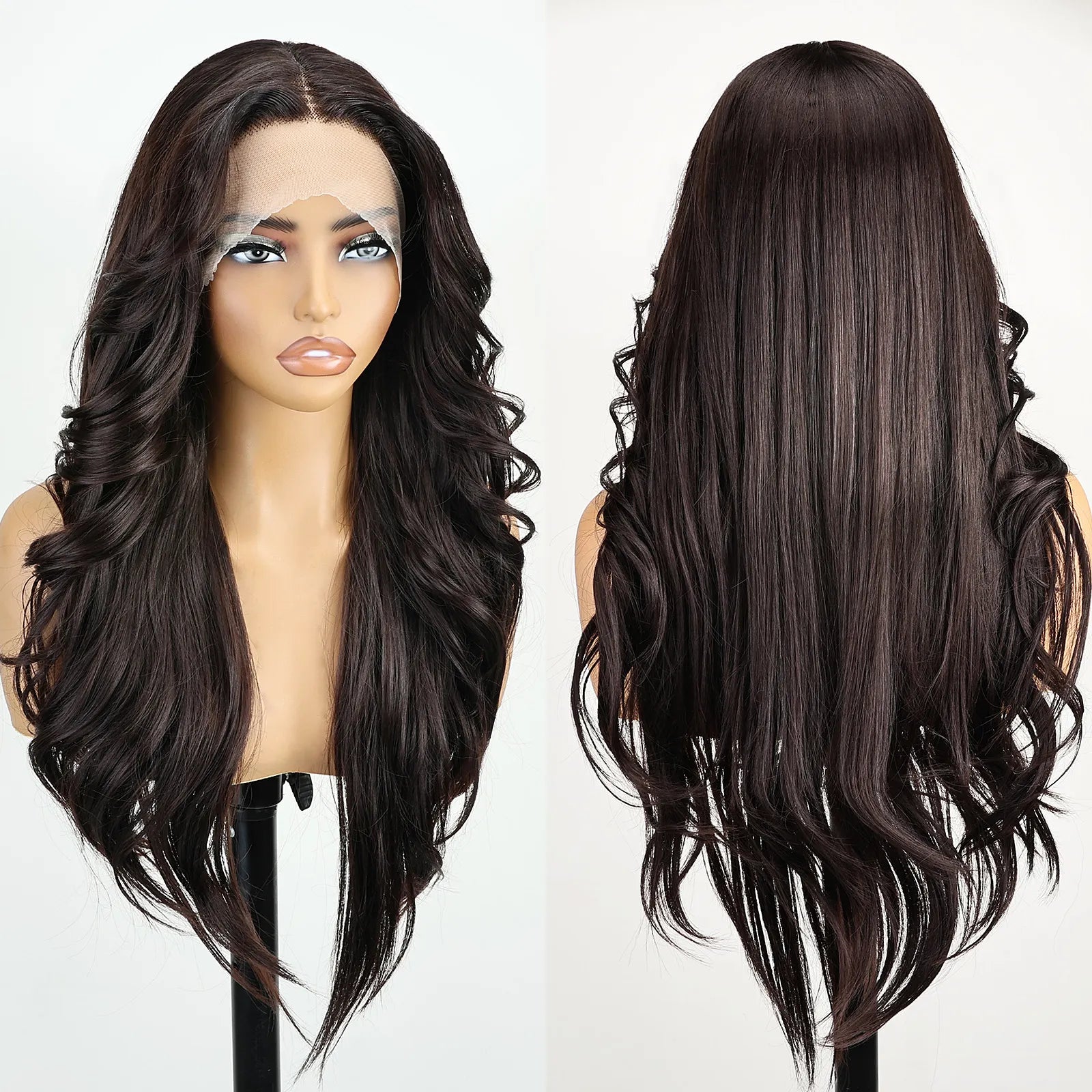 FABÉLLE 26Inch 13×4×1 Middle part Lace Front Wigs Mixed Wavy and Straight Glueless Synthetic Wigs Beginner Friendly for Women