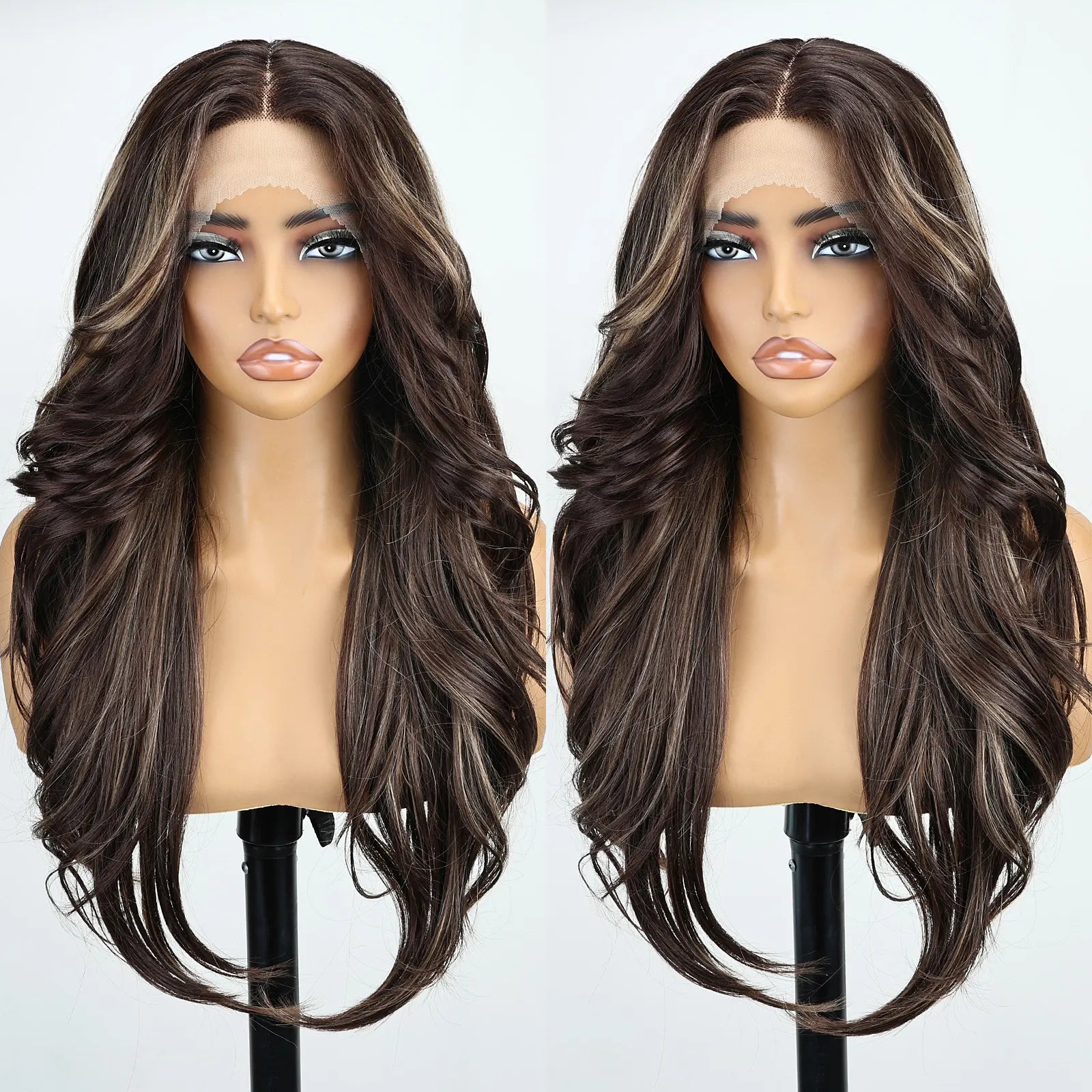 FABÉLLE 26Inch 13×4×1 Middle part Lace Front Wigs Mixed Wavy and Straight Glueless Synthetic Wigs Beginner Friendly for Women