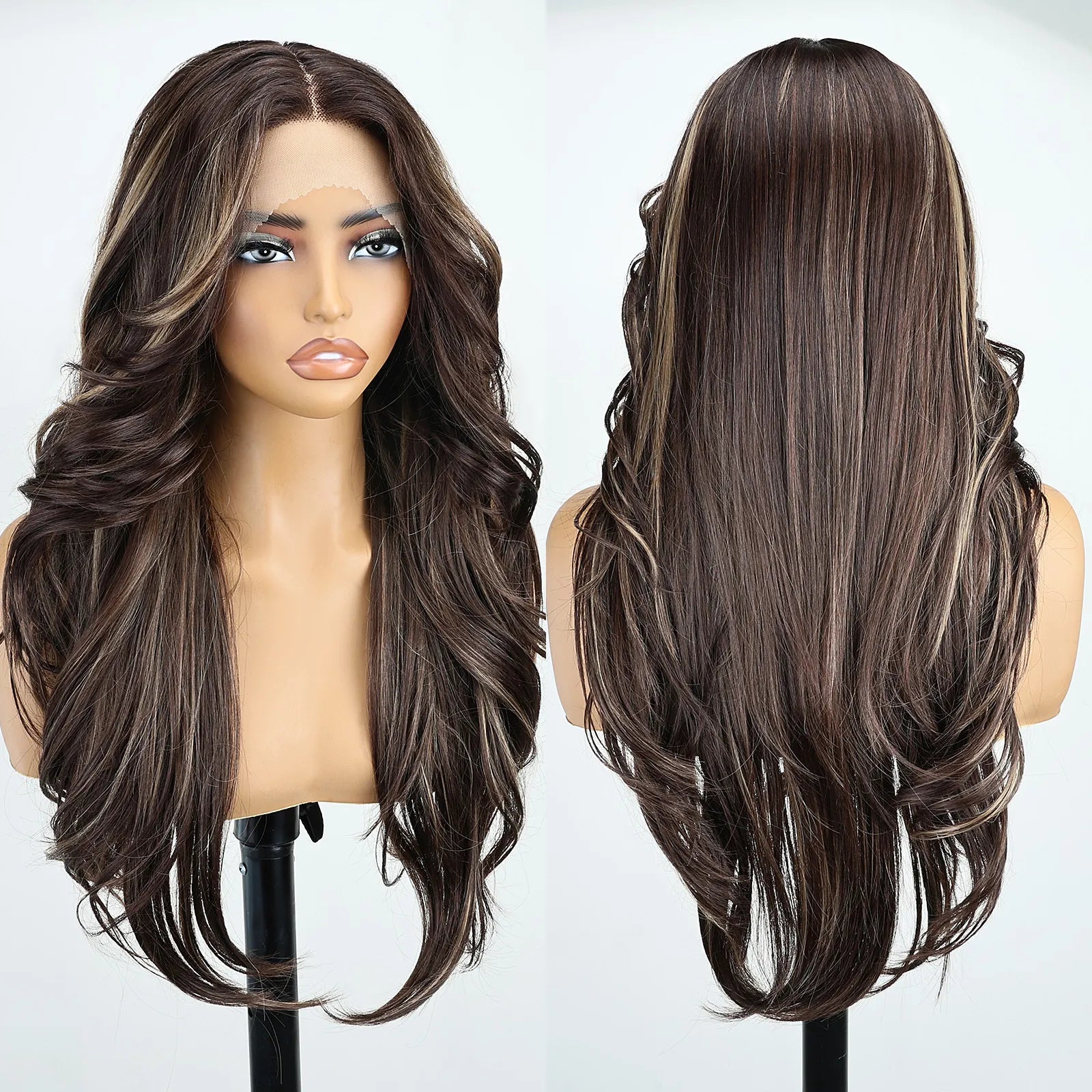 FABÉLLE 26Inch 13×4×1 Middle part Lace Front Wigs Mixed Wavy and Straight Glueless Synthetic Wigs Beginner Friendly for Women