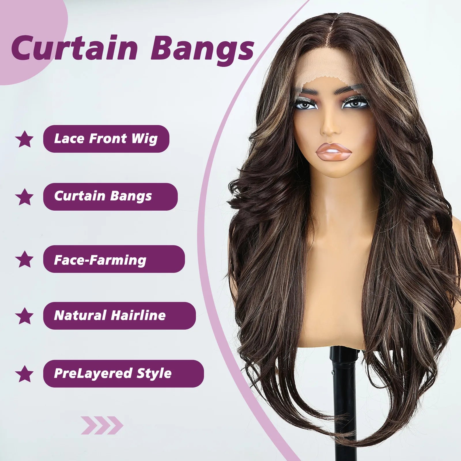 FABÉLLE 26Inch 13×4×1 Middle part Lace Front Wigs Mixed Wavy and Straight Glueless Synthetic Wigs Beginner Friendly for Women